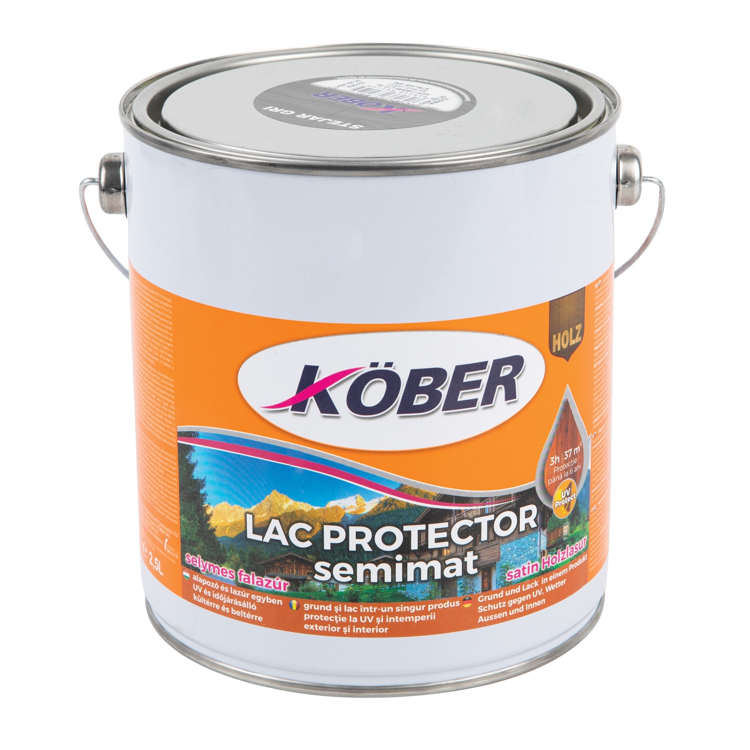 Lac pentru lemn, gri, 2.5 l  Kober
