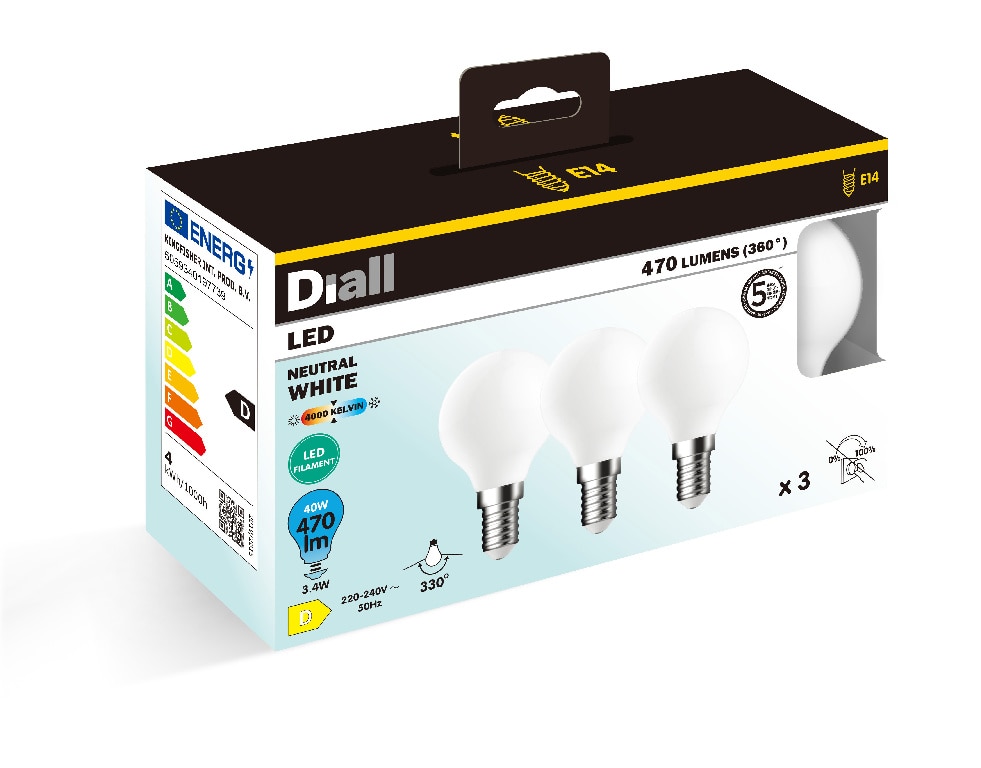 Set 3 becuri, LED, P45, E14, 470 lm  Diall