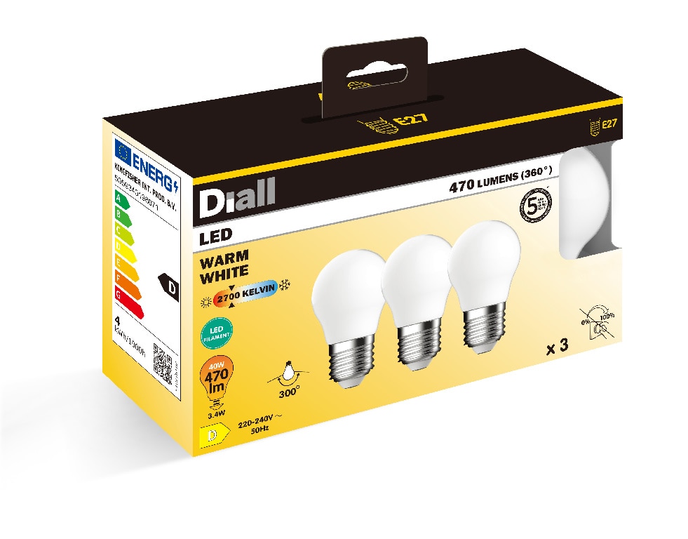 Set 3 becuri, LED, E27, 460 Lm, 3.4 W  Diall