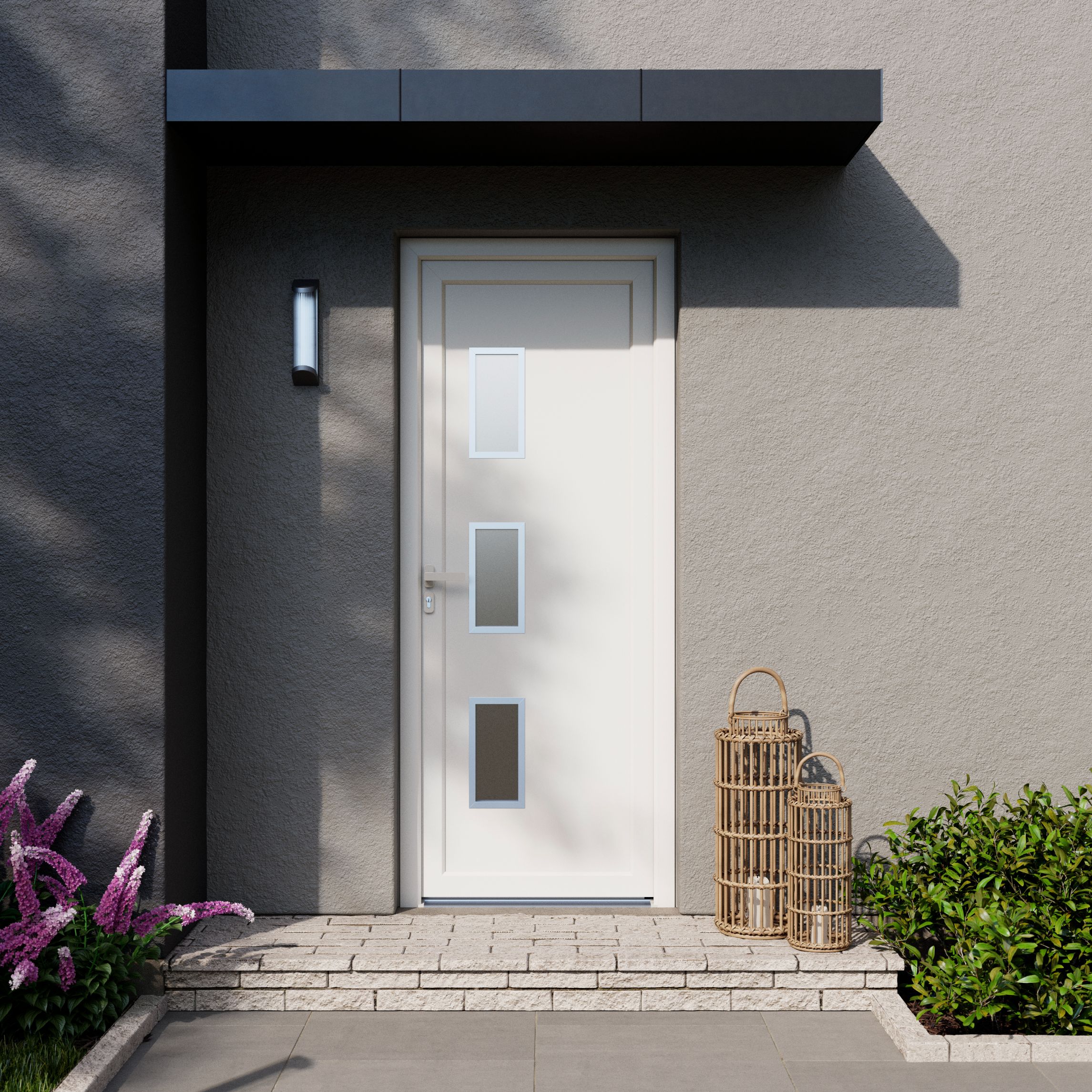 Usa de exterior pentru casa, PVC alb, cu geam, stanga, 205 x 88 cm  Fortia Kilifi