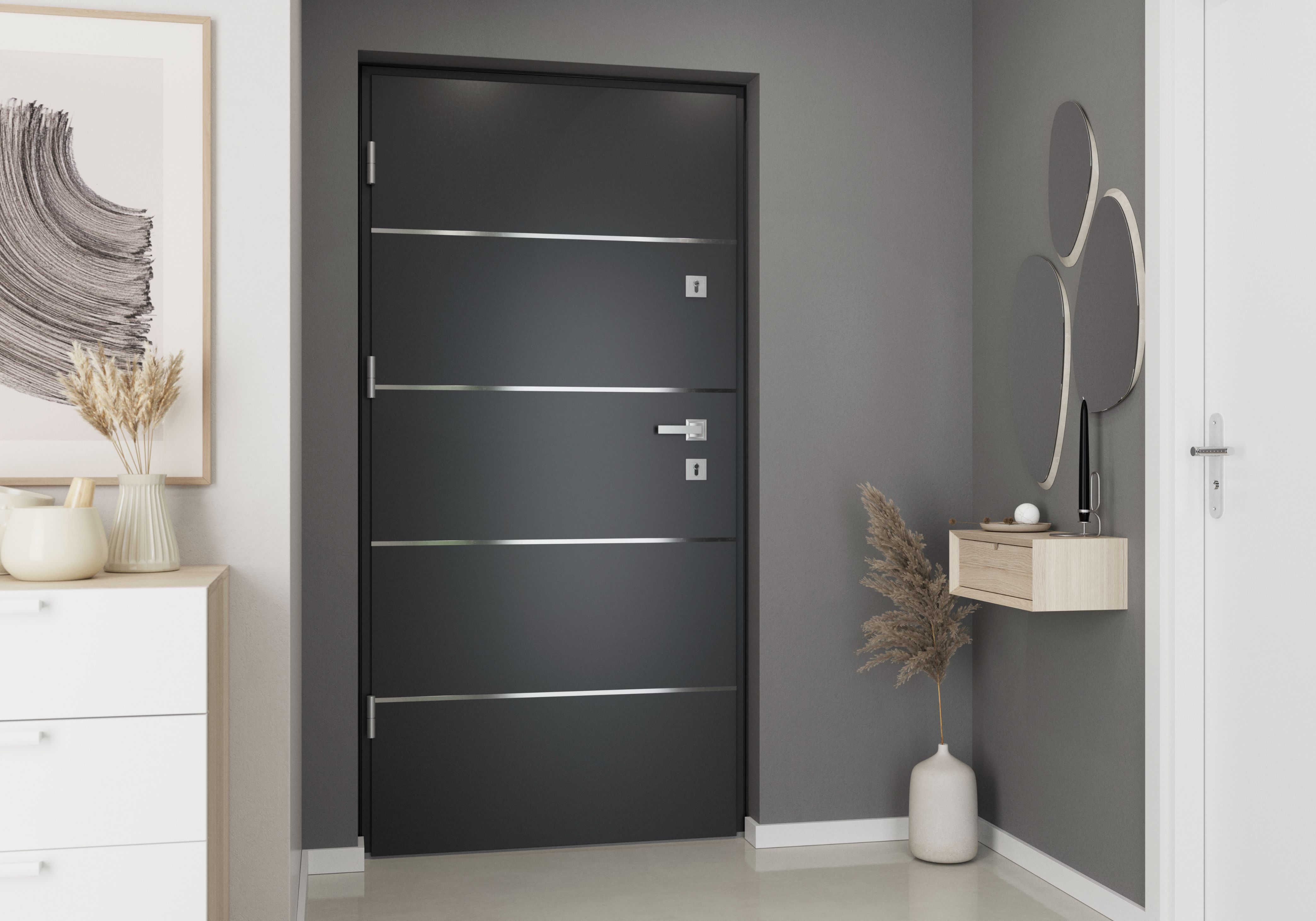 Usa de exterior pentru casa, metalica, gri, dreapta, 205 x 88 cm  Fortia Cecina