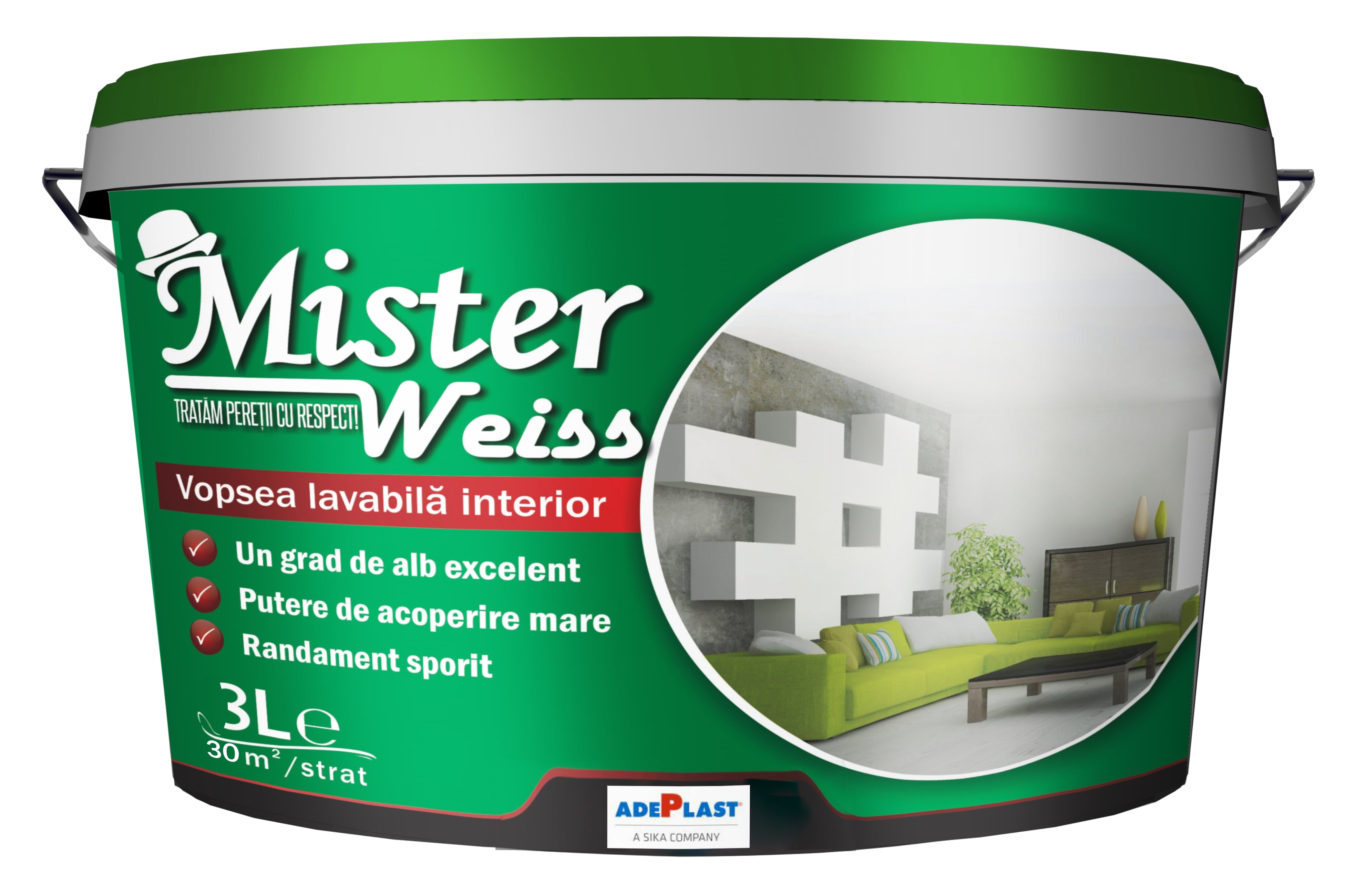 Vopsea lavabila Adeplast Mister Weiss, alb, 3 L, Interior