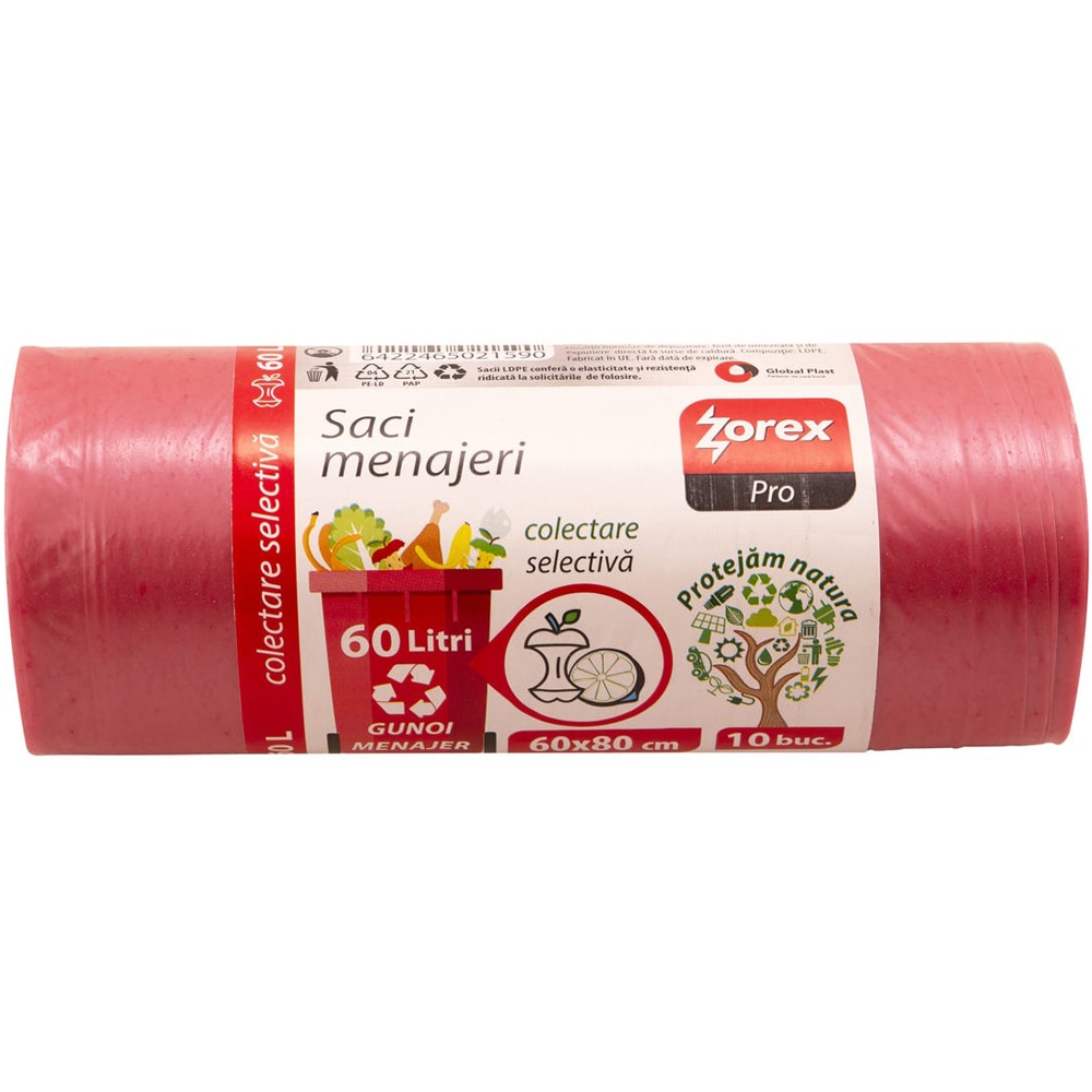 Saci menajeri, 10 bucati, 60 x 80 cm, 60 l, rosu