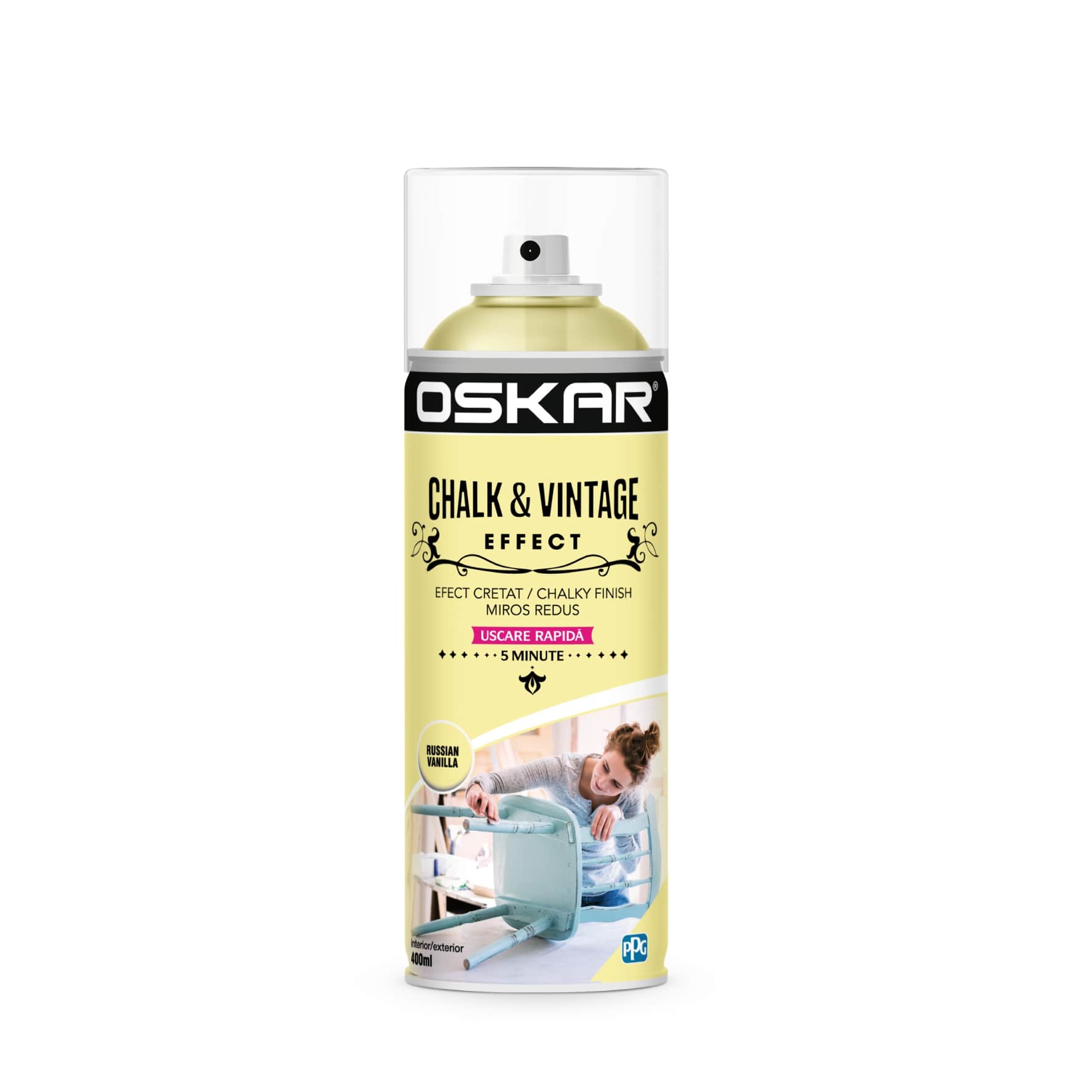 Vopsea spray, vanilie, 400 ML  Oskar Chalk Vintage