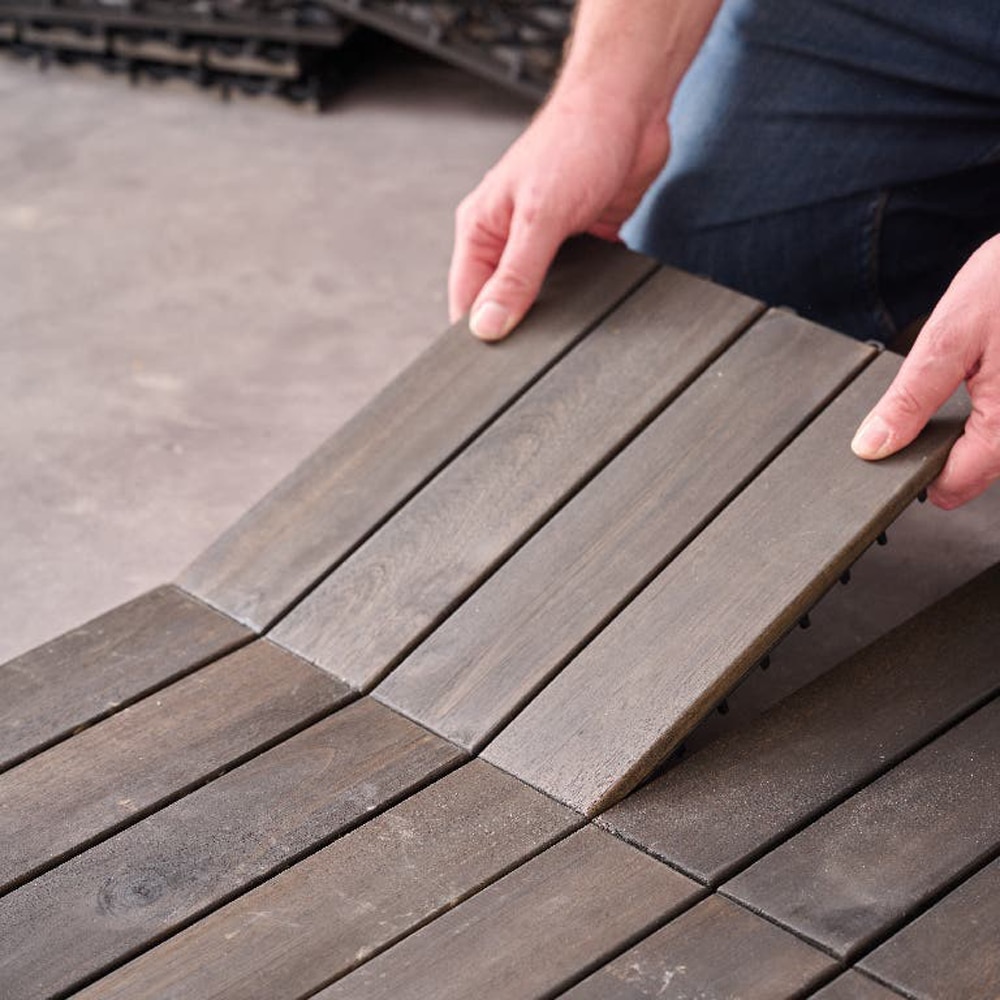 Set placi pentru pardoseala/dusumea Decking Floro Acacia Klikstrom, compozit, 30 x 30 x 2.4 cm, gri inchis, 4 buc