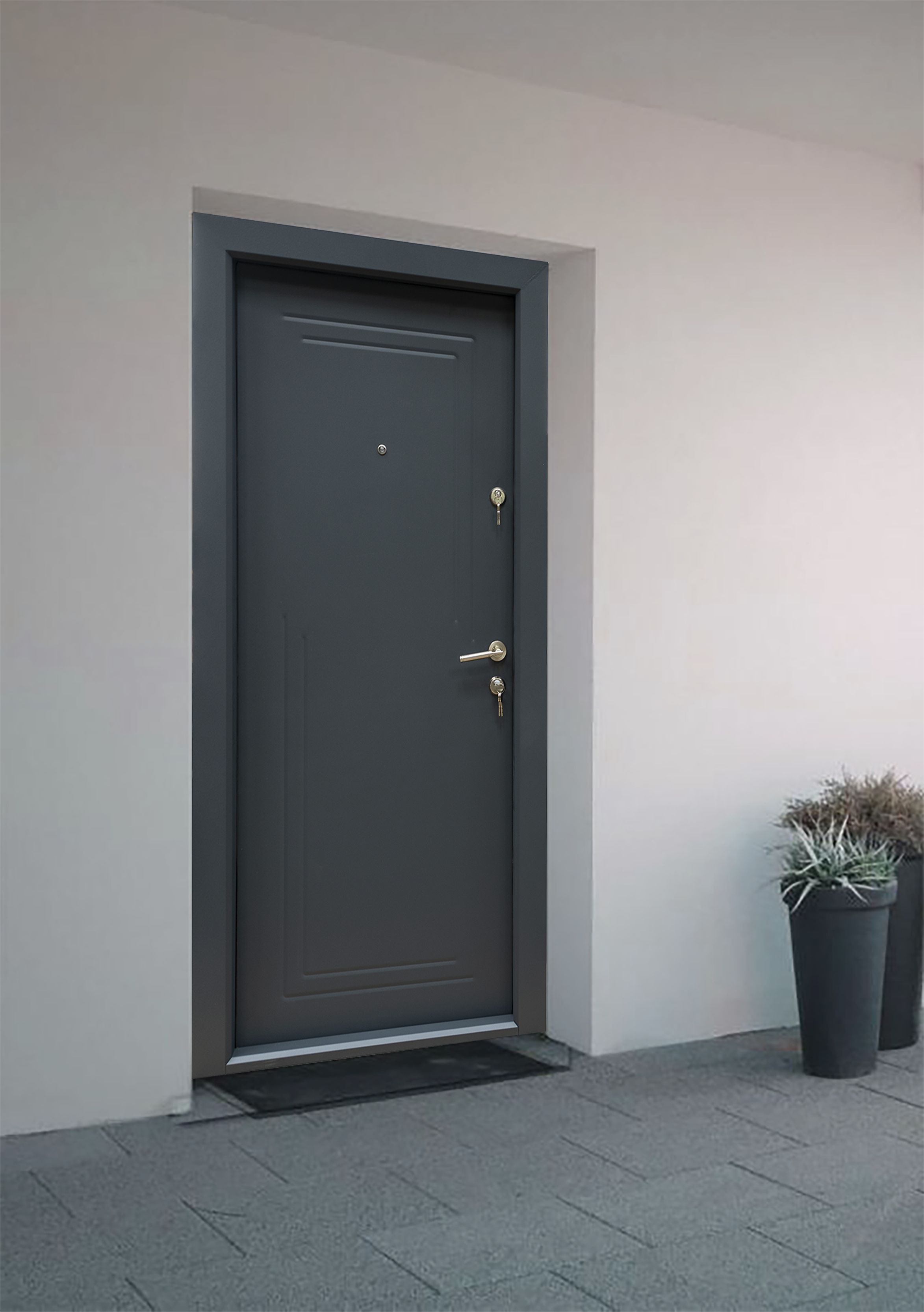 Usa de intrare pentru apartament, metalica, gri, stanga, 204 x 94.5 cm  Fam Brico 1