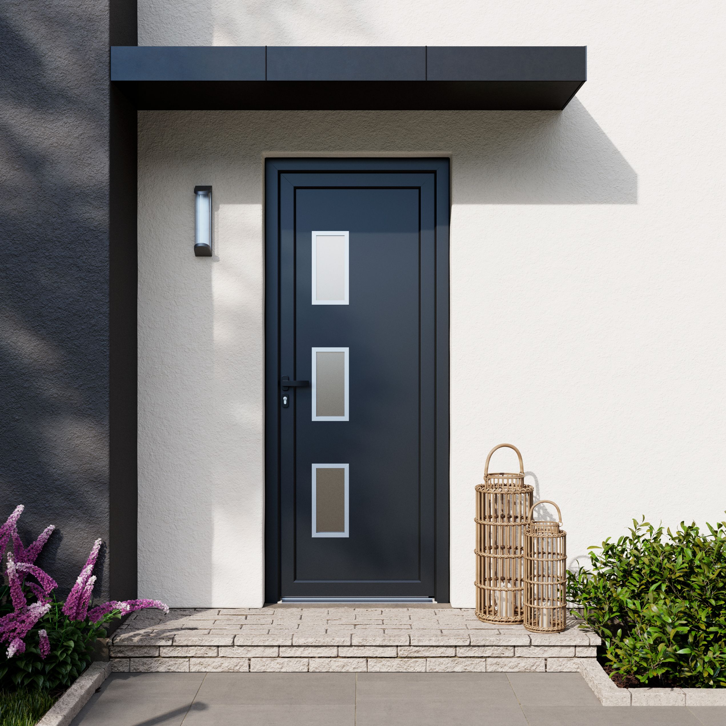 Usa de exterior pentru casa/vila, PVC, gri, cu geam, dreapta, 205 x 88 cm  Fortia Kilifi