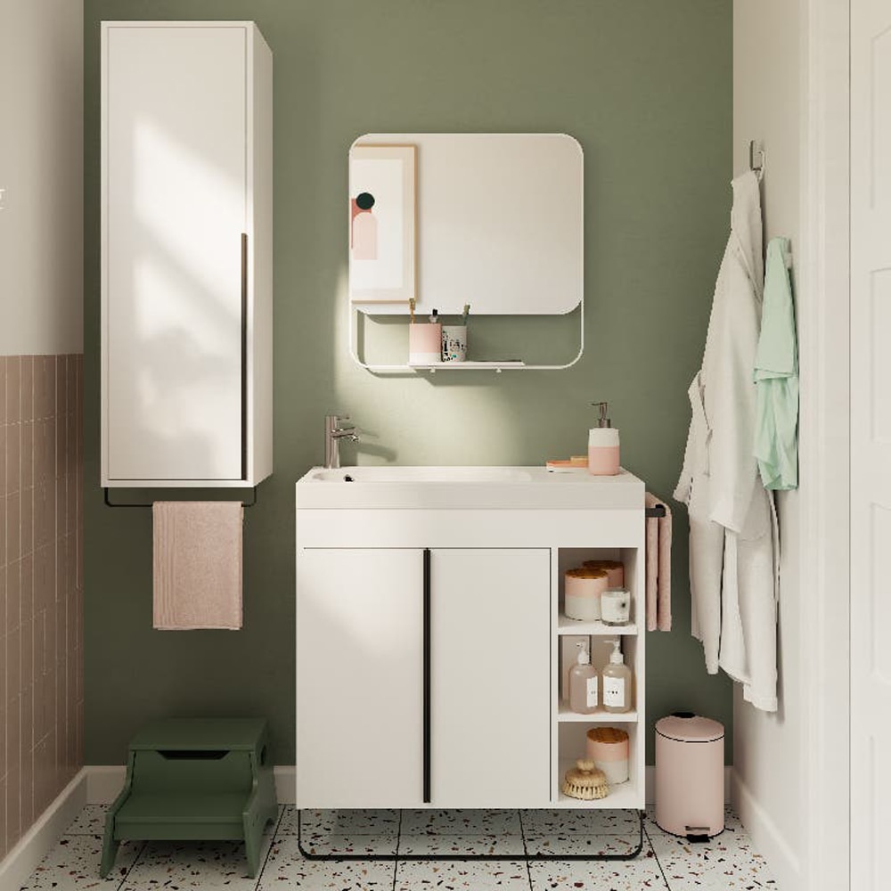 Lavoar baie GOODHOME Maza, rasina, 80.4 x 36.2 cm, alb lucios