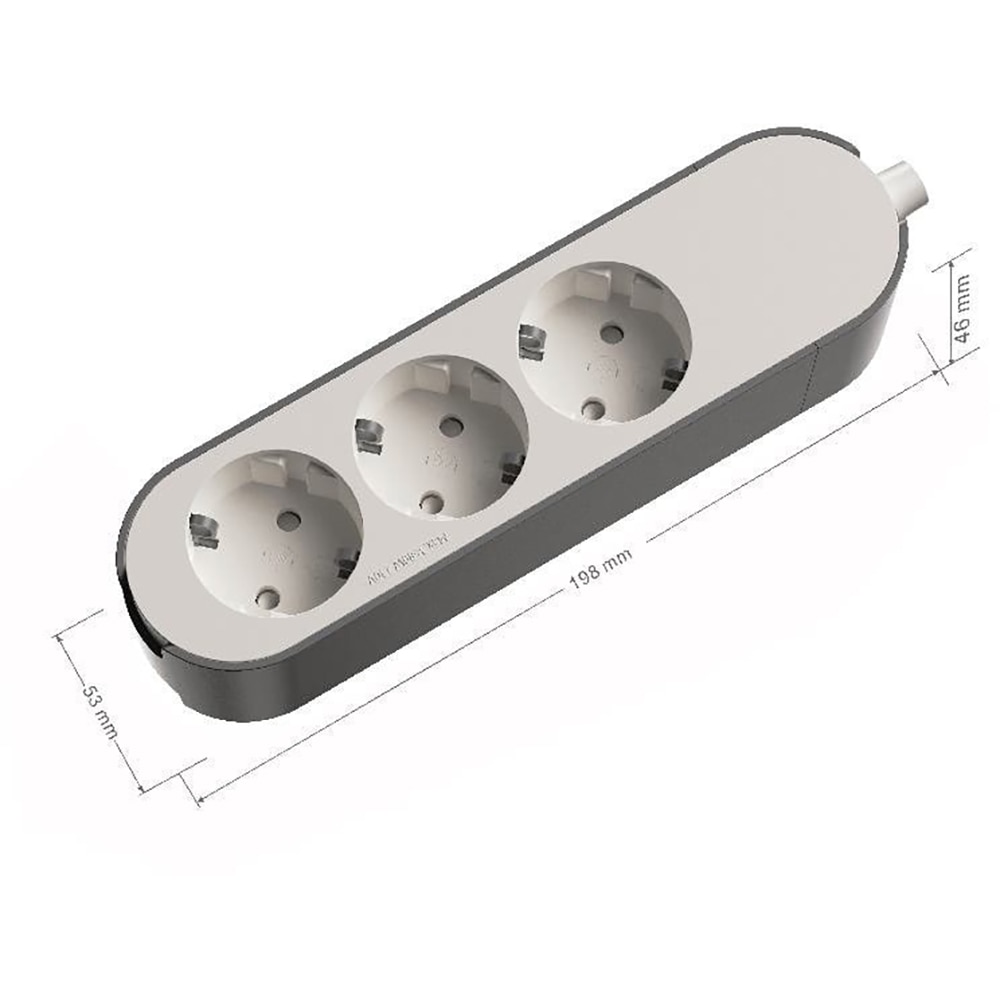 Prelungitor JACOBSEN, 3 prize Schuko, alb/gri