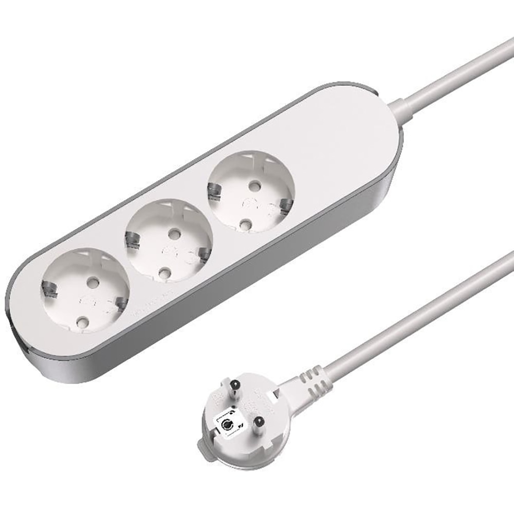 Prelungitor JACOBSEN, 3 prize Schuko, 7 m, 1.5 mm, alb/gri