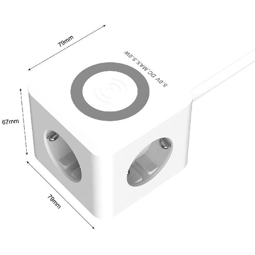 Bloc JACOBSEN, 3 prize Schuko, cu incarcator WiFi si 3 porturi USB, alb/gri