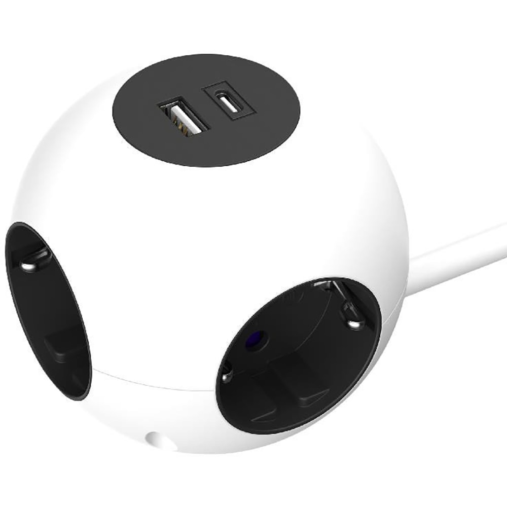 Bloc JACOBSEN Power Cube, 4 prize Schuko, 3 m, 1.5 mm, 2 porturi USB, alb