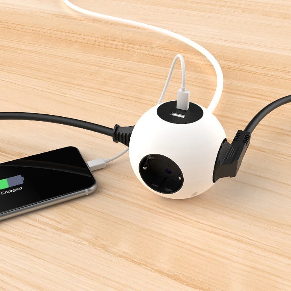 Bloc JACOBSEN Power Cube, 4 prize Schuko, 3 m, 1.5 mm, 2 porturi USB, alb