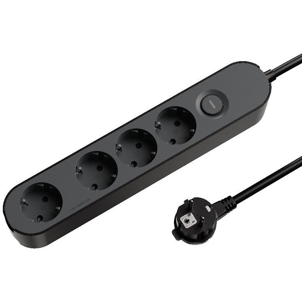 Prelungitor JACOBSEN, 4 prize Schuko, 1.5 m, 1.5 mm, cu intrerupator, negru