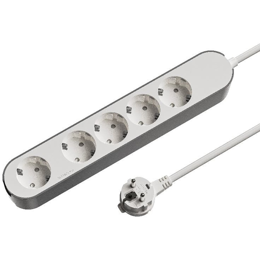 Prelungitor JACOBSEN, 4 prize Schuko, cu intrerupator, alb/gri