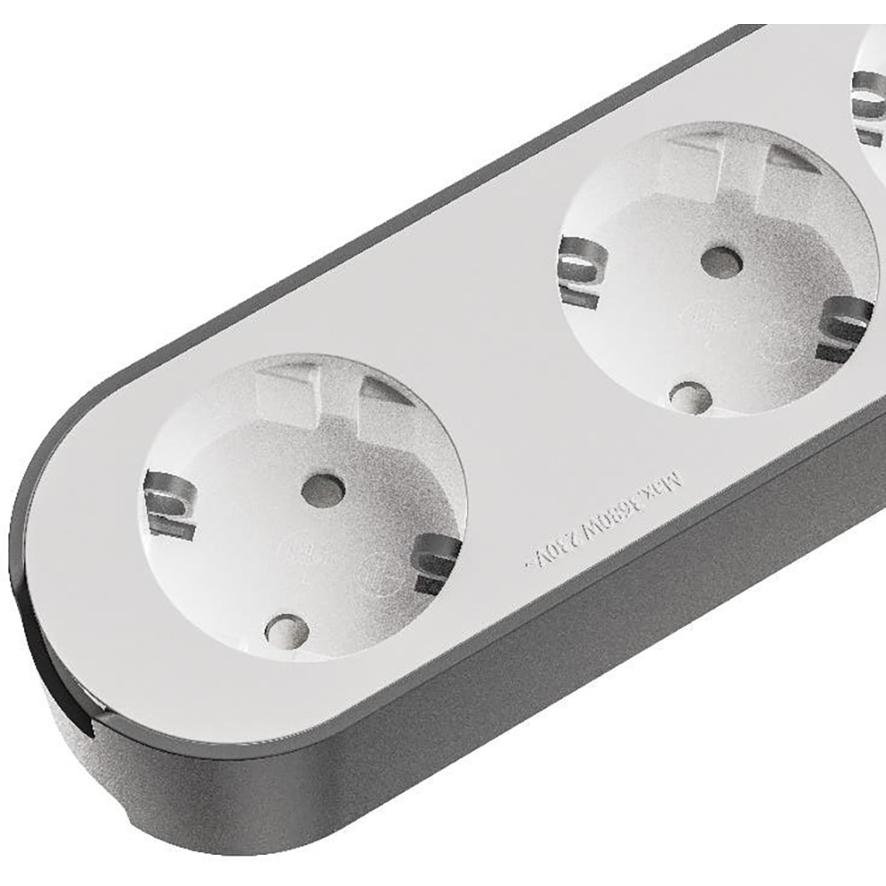 Prelungitor JACOBSEN, 4 prize Schuko, cu intrerupator, alb/gri