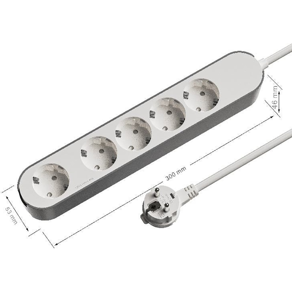 Prelungitor JACOBSEN, 4 prize Schuko, cu intrerupator, alb/gri
