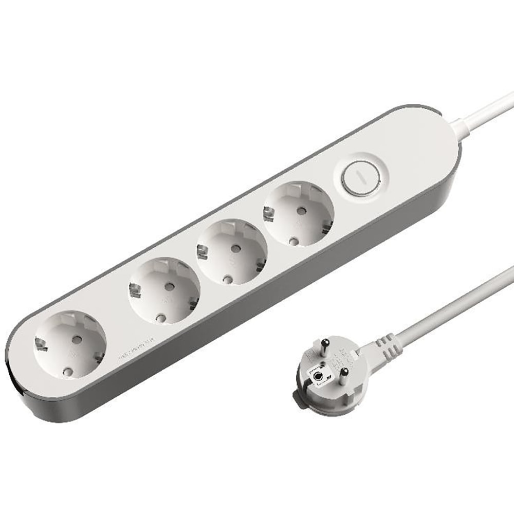 Prelungitor JACOBSEN, 4 prize Schuko, 3 m, 1.5 mm, cu intrerupator, alb/gri