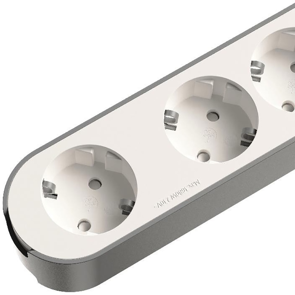 Prelungitor JACOBSEN, 4 prize Schuko, 3 m, 1.5 mm, cu intrerupator, alb/gri