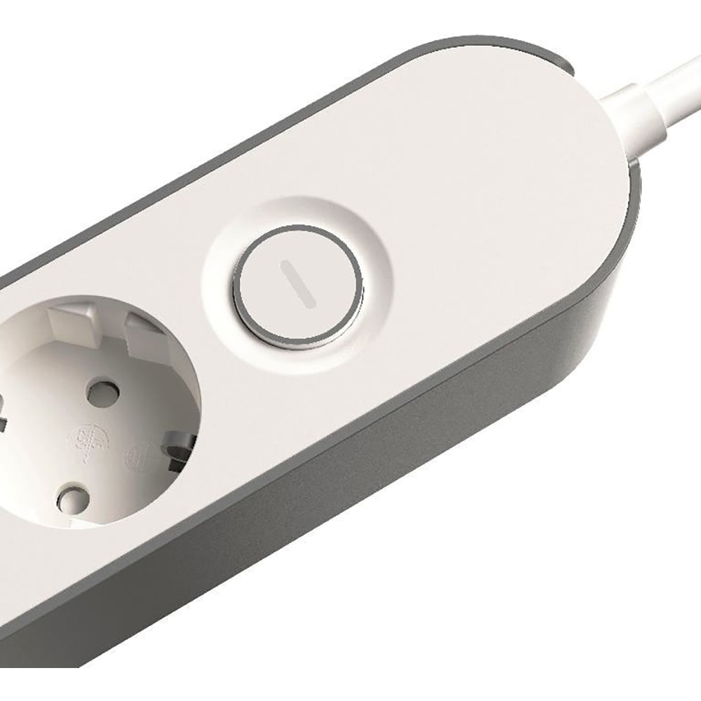 Prelungitor JACOBSEN, 4 prize Schuko, 3 m, 1.5 mm, cu intrerupator, alb/gri