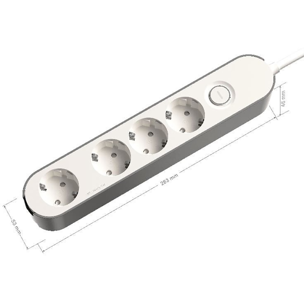 Prelungitor JACOBSEN, 4 prize Schuko, 3 m, 1.5 mm, cu intrerupator, alb/gri