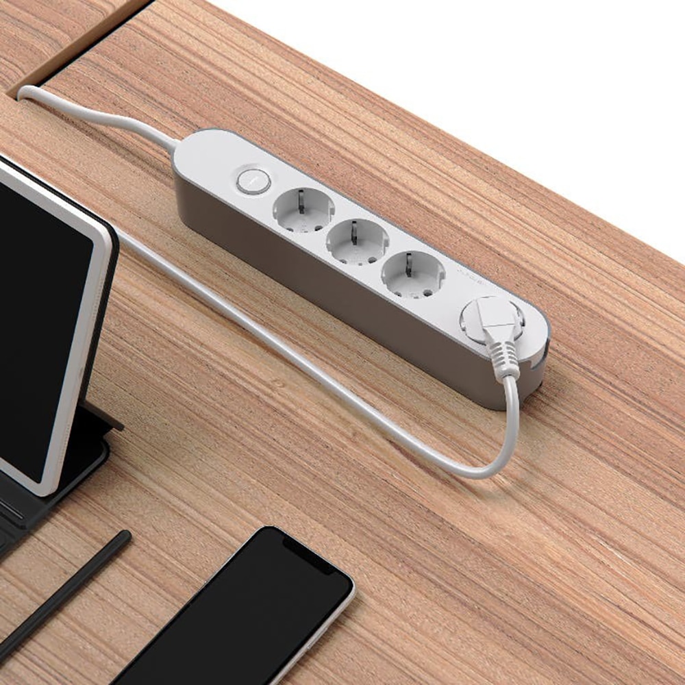 Prelungitor JACOBSEN, 4 prize Schuko, 3 m, 1.5 mm, cu intrerupator, alb/gri