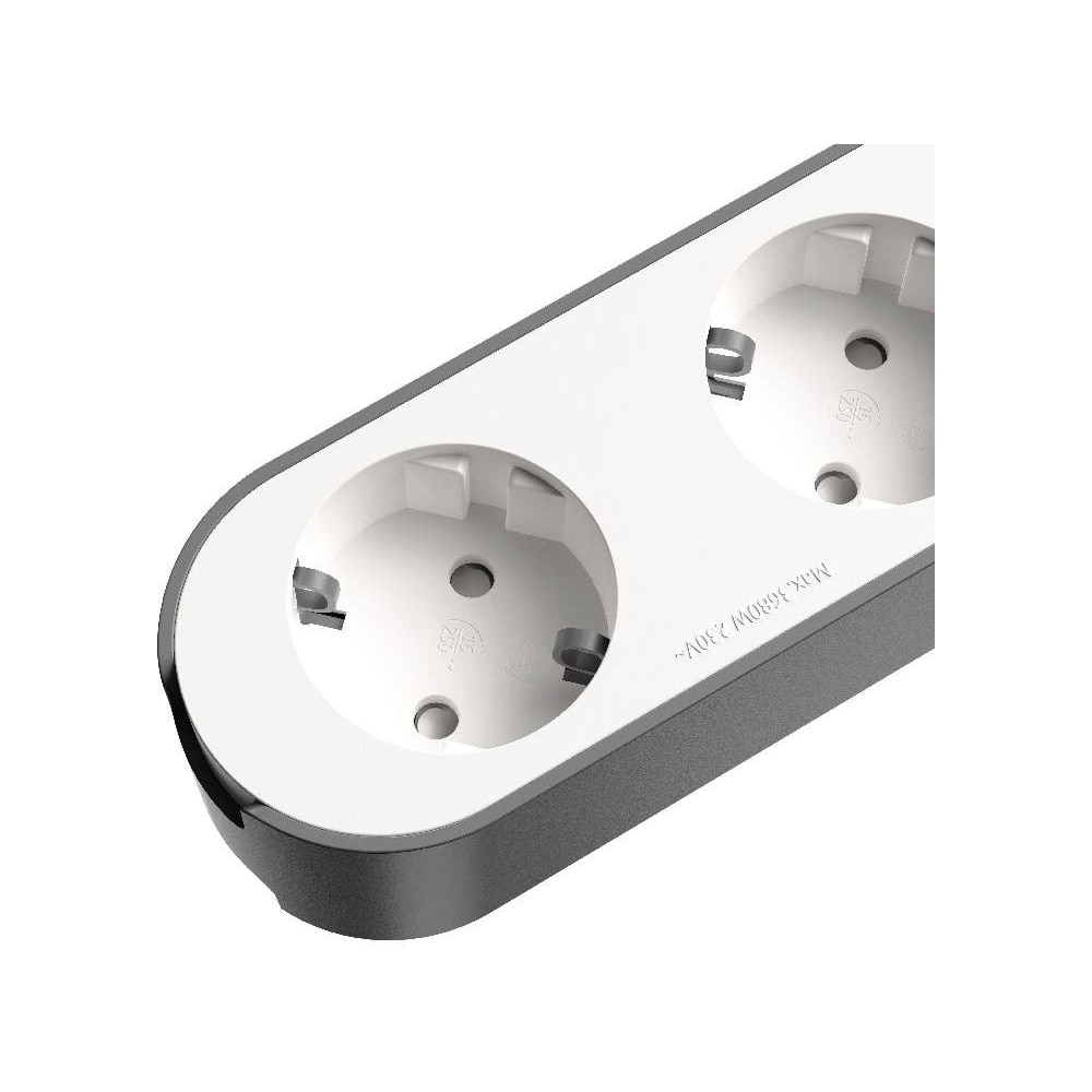 Prelungitor JACOBSEN, 4 prize Schuko, 2 porturi USB, alb/gri