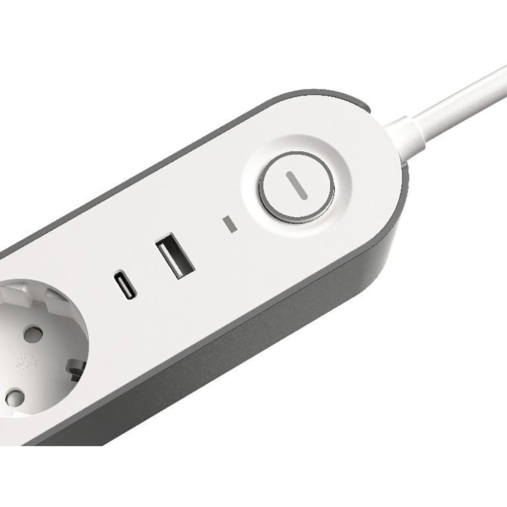 Prelungitor JACOBSEN, 4 prize Schuko, 2 porturi USB, alb/gri