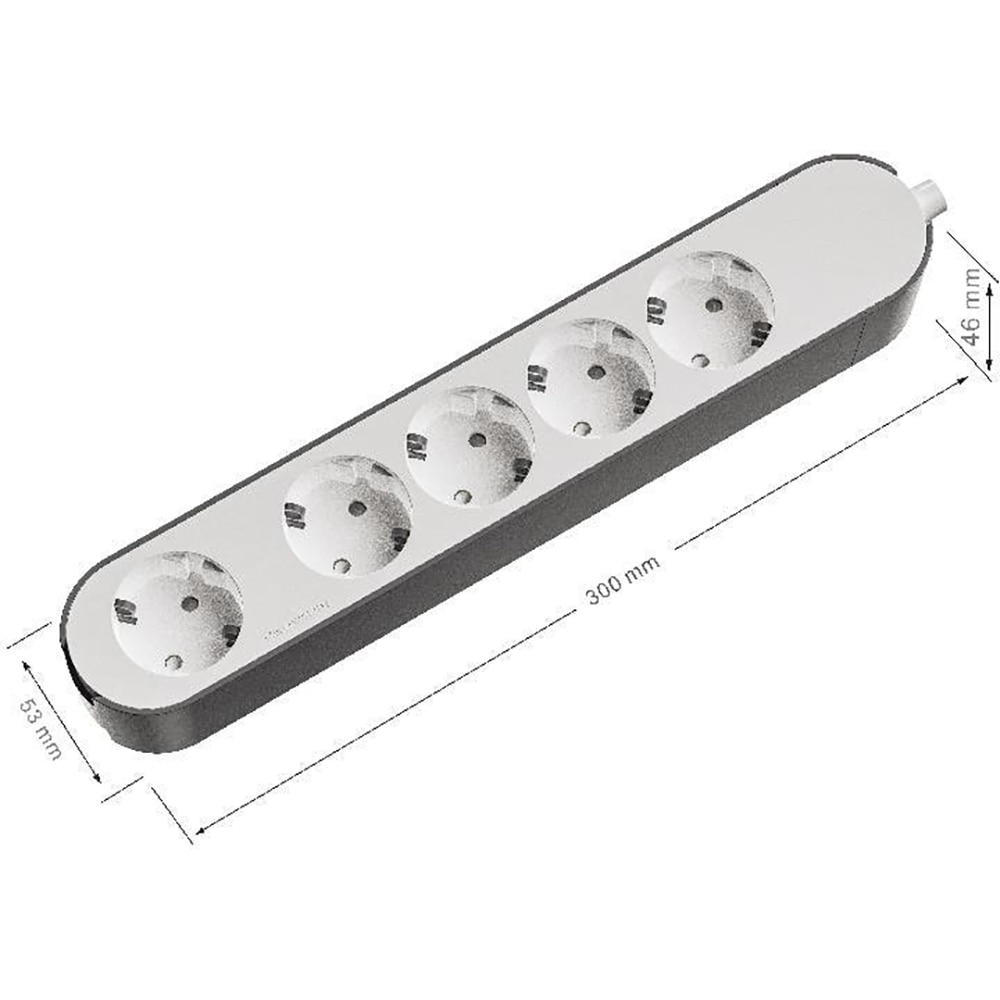 Prelungitor JACOBSEN, 5 prize Schuko, alb/gri