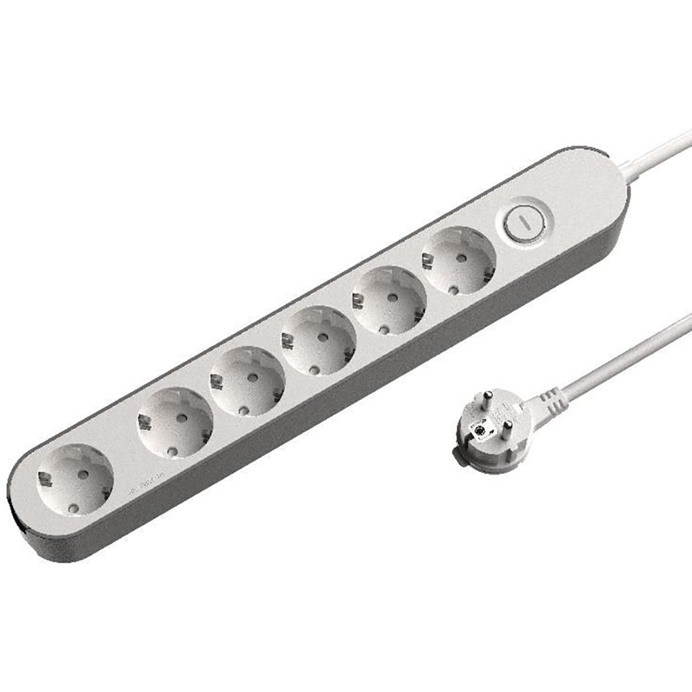 Prelungitor JACOBSEN, 6 prize Schuko, 1.5 m, 1.5 mm, cu intrerupator, alb/gri