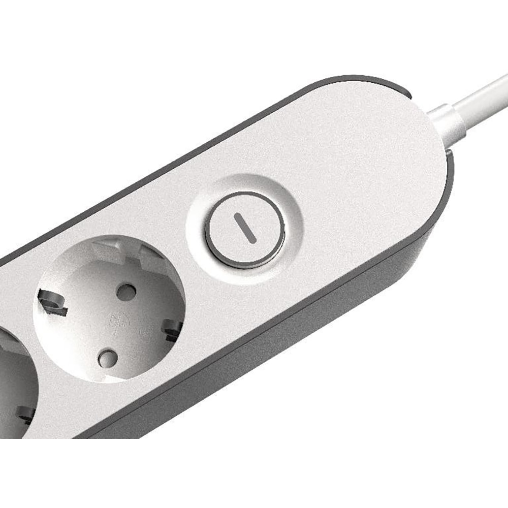 Prelungitor JACOBSEN, 6 prize Schuko, 1.5 m, 1.5 mm, cu intrerupator, alb/gri