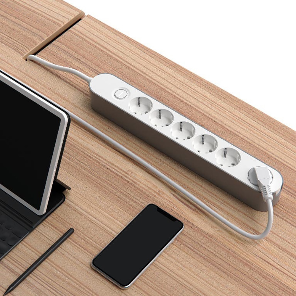 Prelungitor JACOBSEN, 6 prize Schuko, 5 m, cu intrerupator, alb/gri