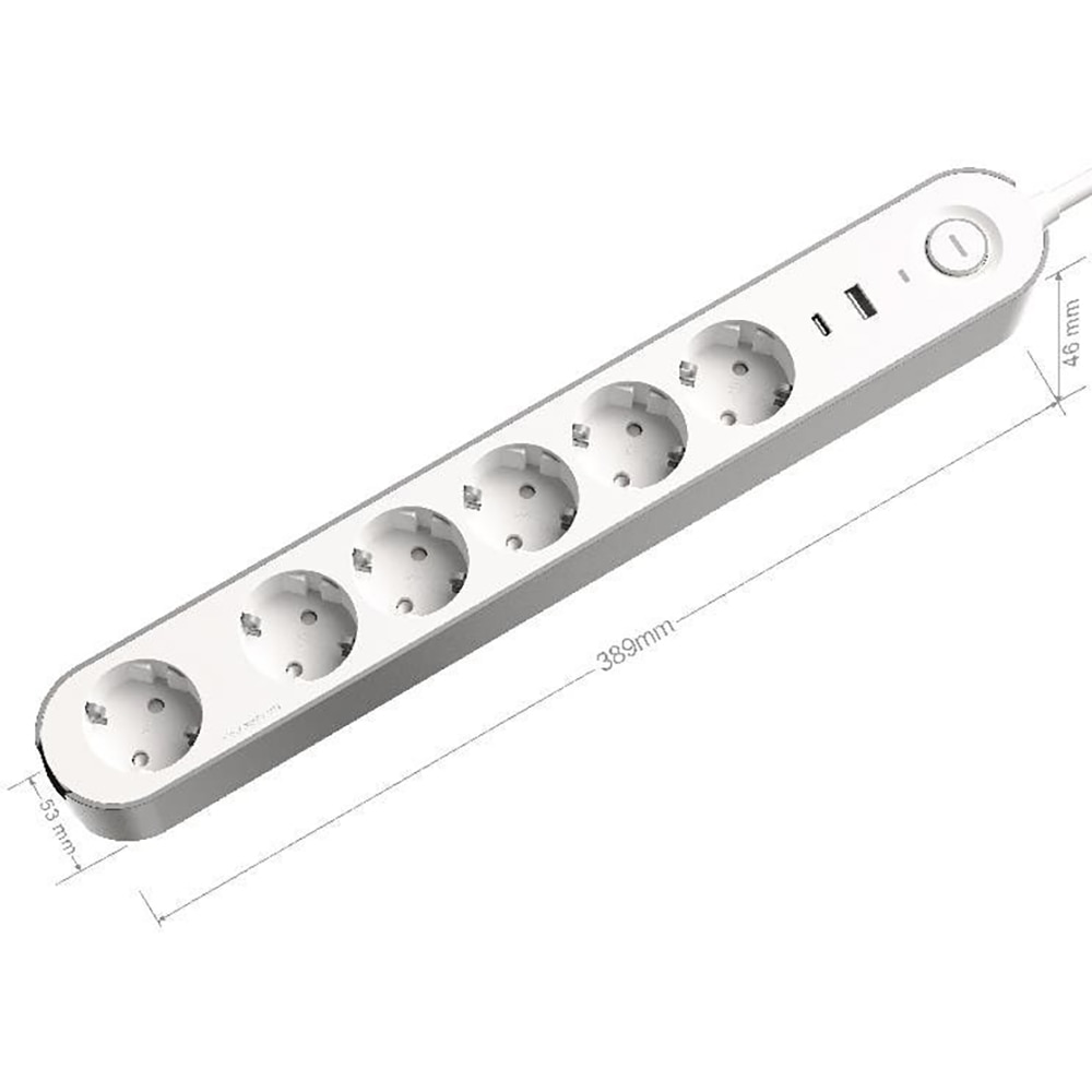 Prelungitor JACOBSEN, 6 prize Schuko, 1.5 m, 1.5 mm, cu 2 porturi USB, alb