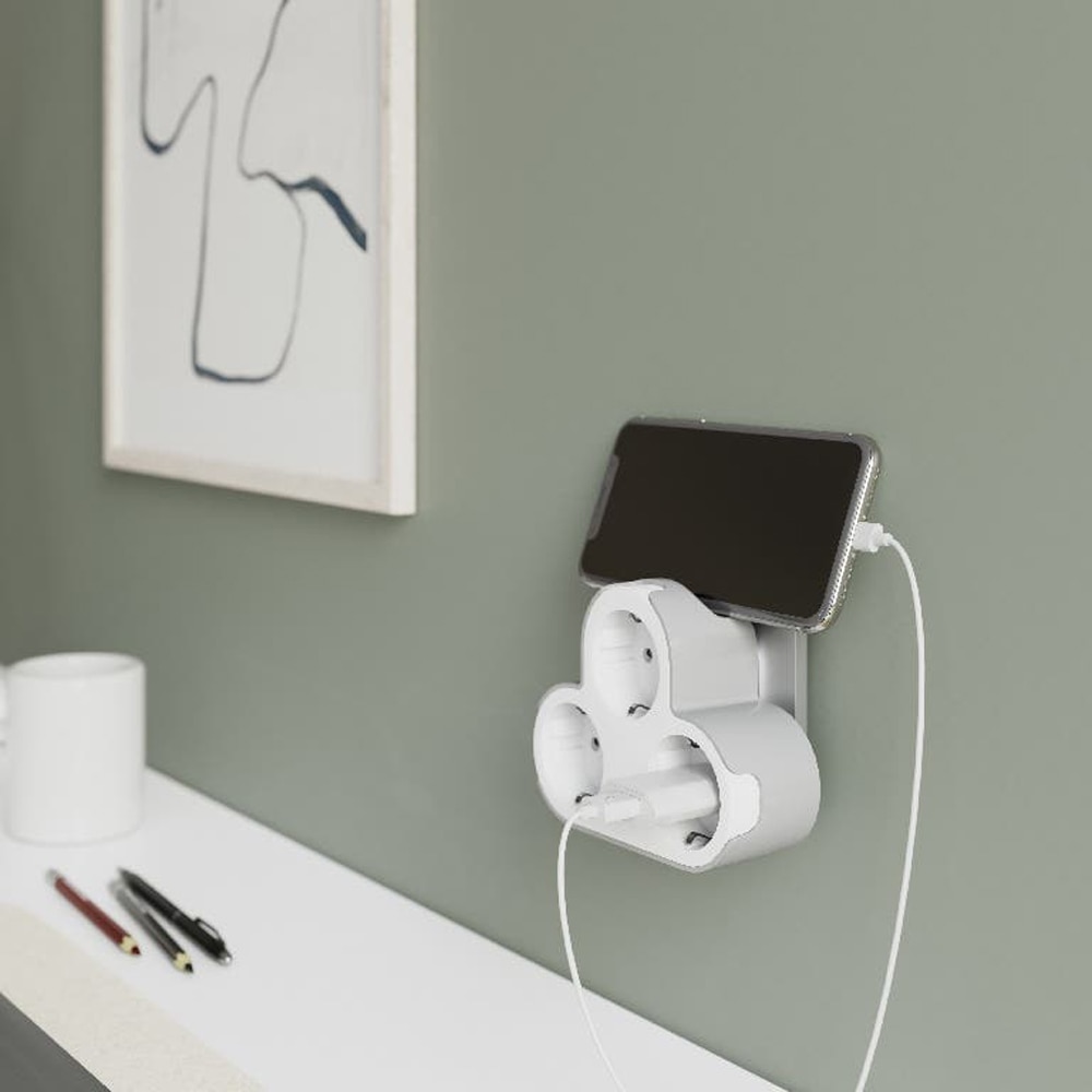 Adaptor priza Jacobsen, 2 prize, 16A, alb-gri