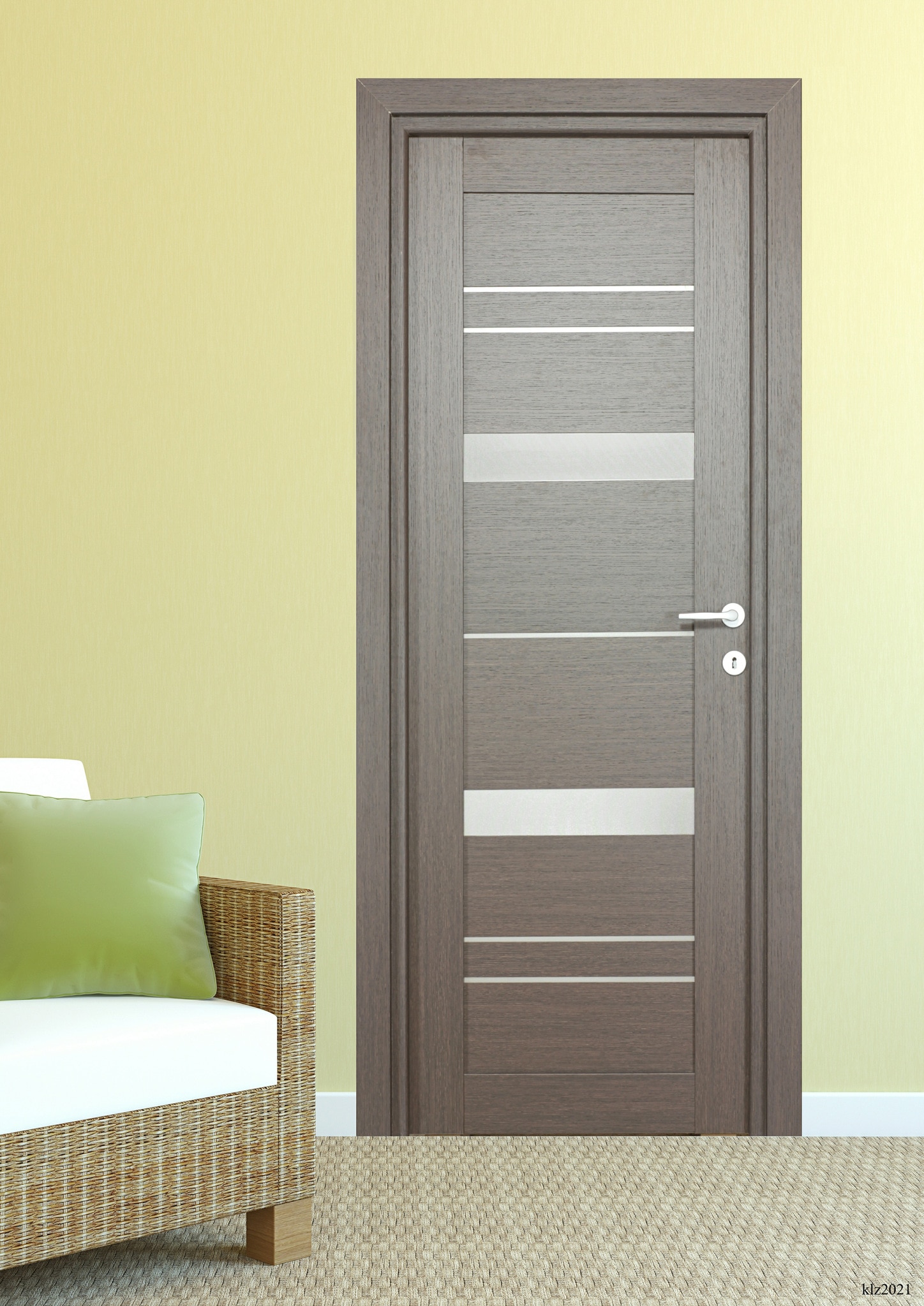 Usa de interior cu geam, wenge, reversibila, mdf, 203 x 88 cm, toc inclus  Amyra