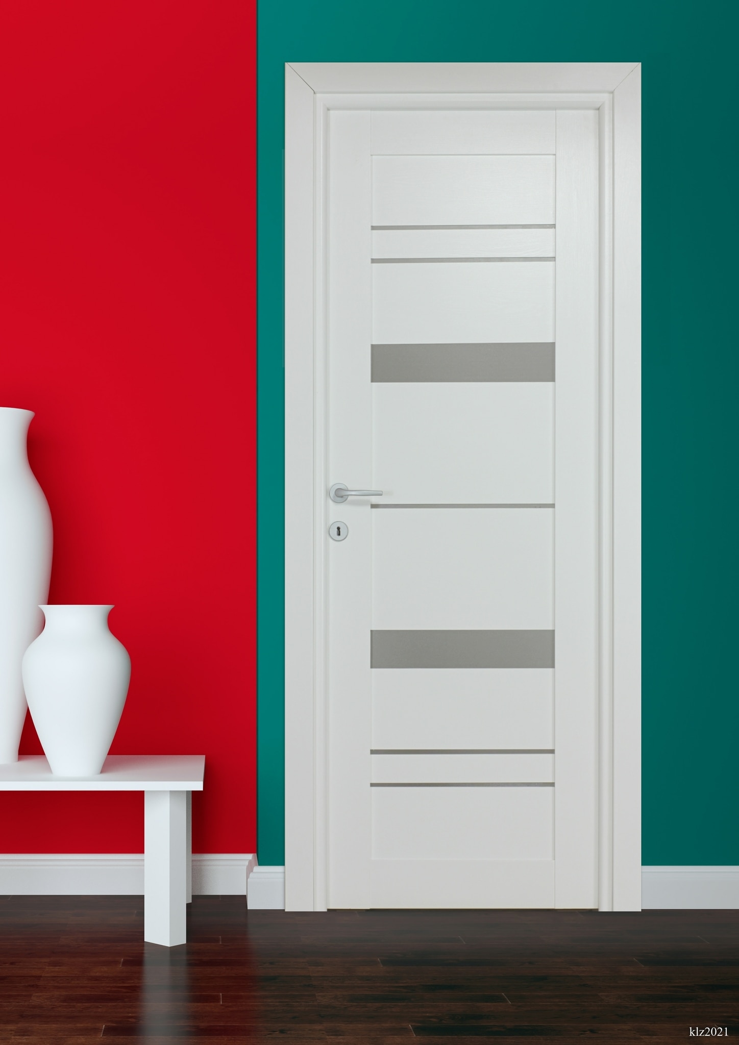 Usa de interior cu geam, alb, reversibila, mdf, 203 x 88 cm, toc inclus  Amyra