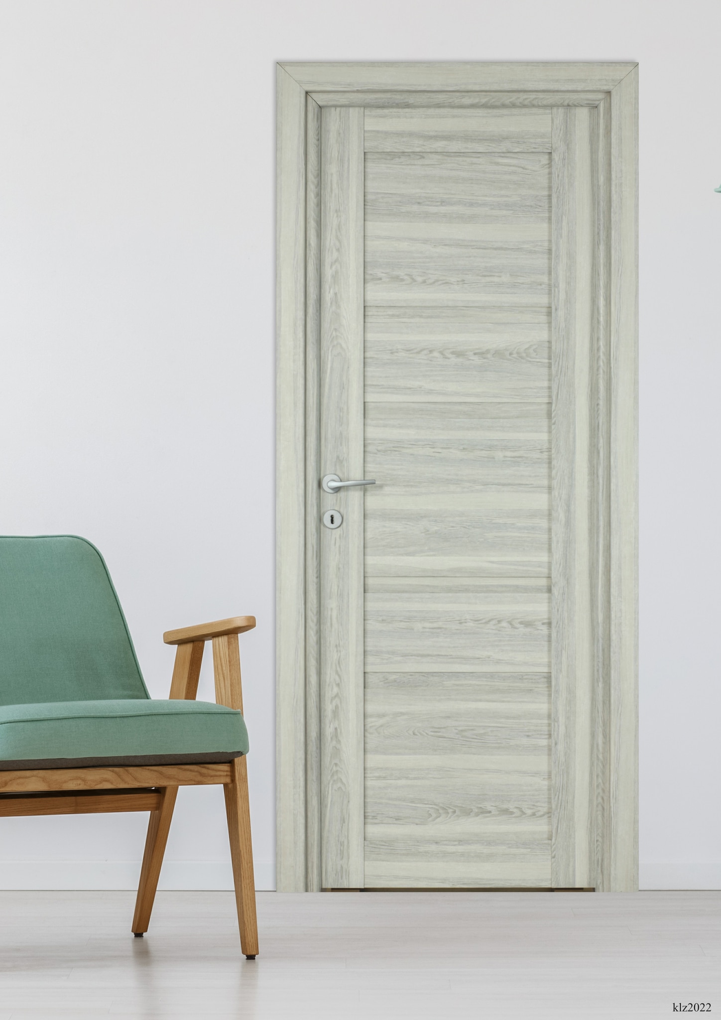 Usa interior Bella, fara geam, reversibila, MDF, 78 x 203 cm, gri deschis