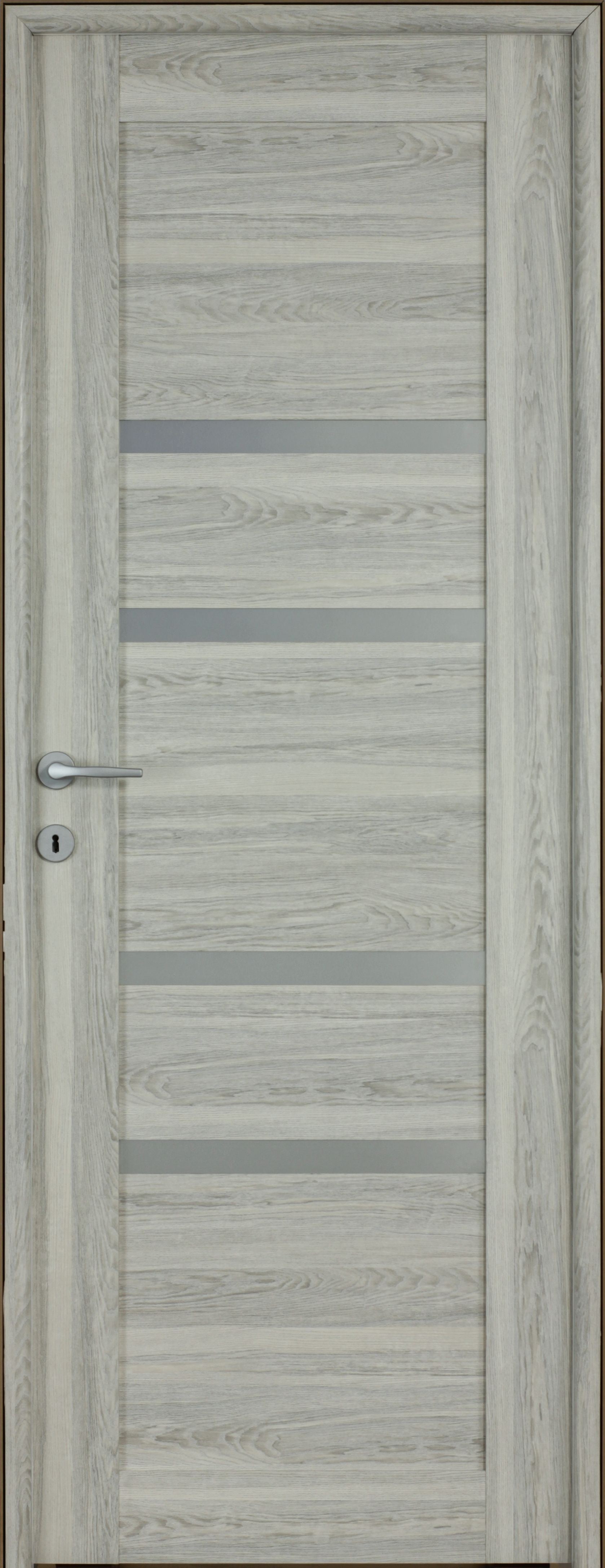 Usa de interior cu geam, gri, reversibila, mdf, 203 x 68 cm, toc inclus  Bella