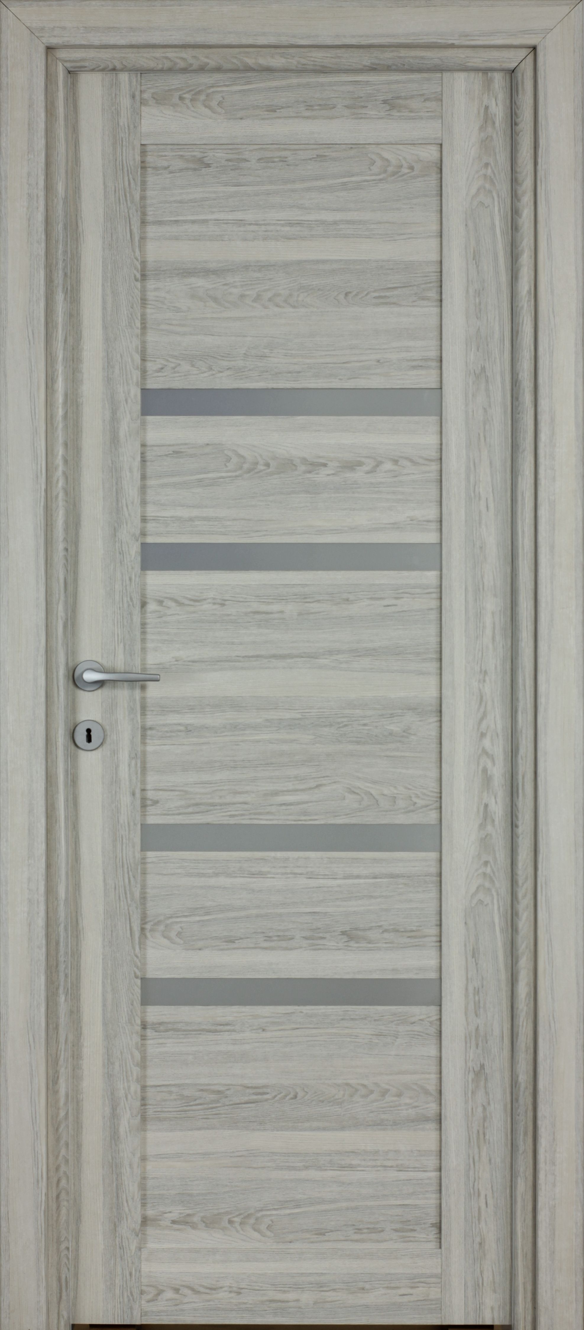 Usa de interior cu geam, gri, reversibila, mdf, 203 x 78 cm, toc inclus  Bella