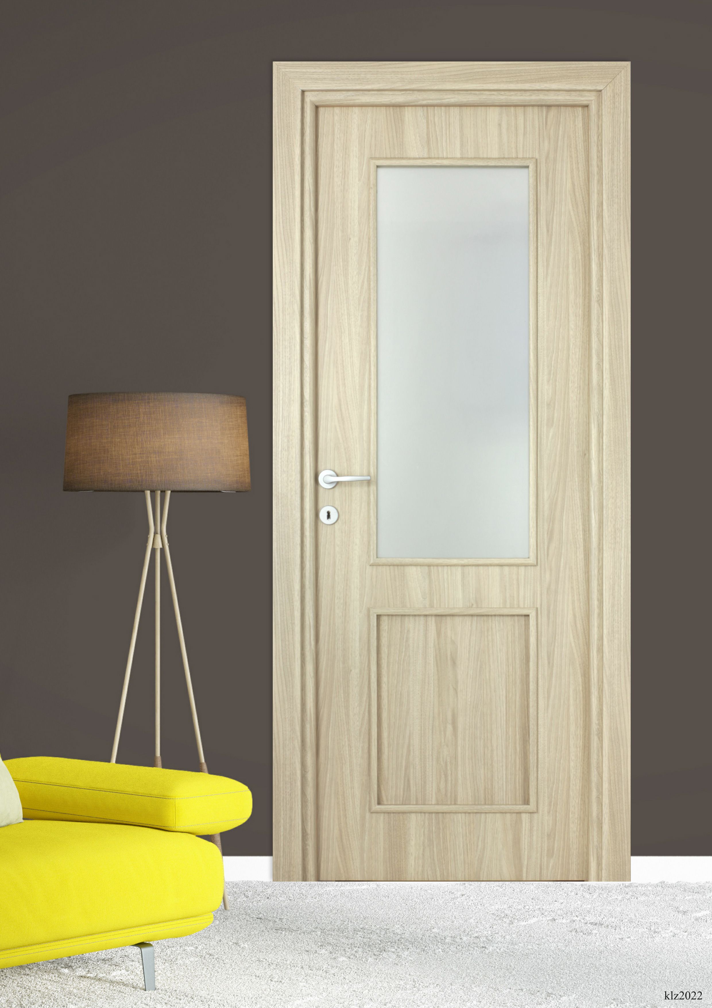 Usa interior Karpat, cu geam, reversibila, MDF, 78 x 203 cm, maro deschis