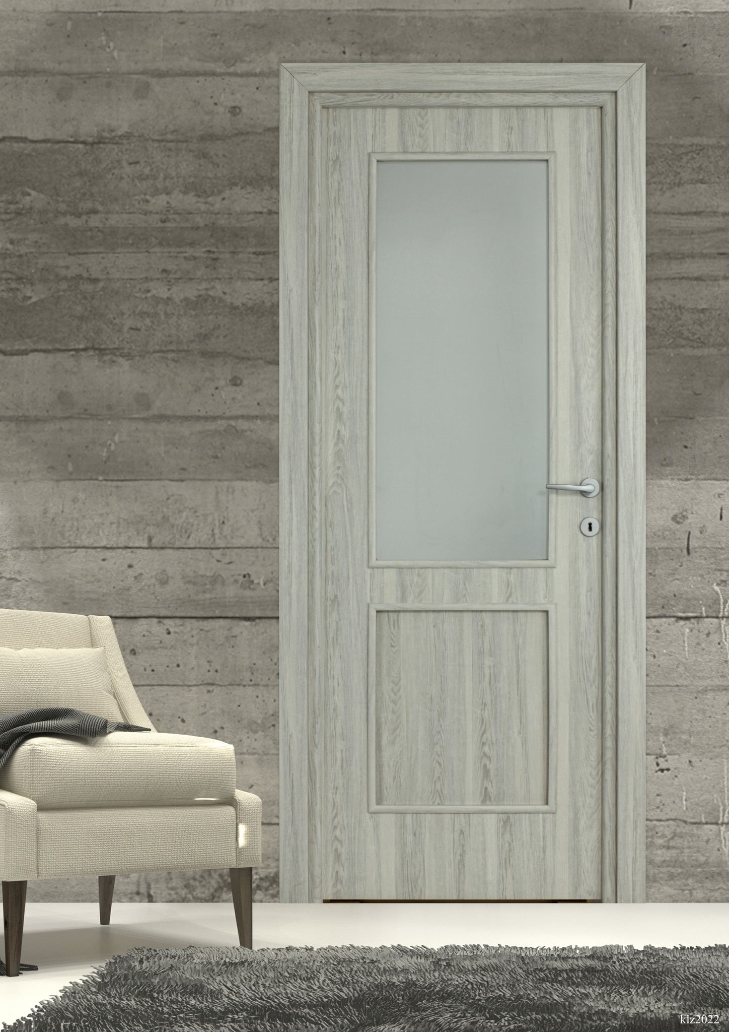 Usa interior Karpat, cu geam, reversibila, MDF, 78 x 203 cm, gri deschis