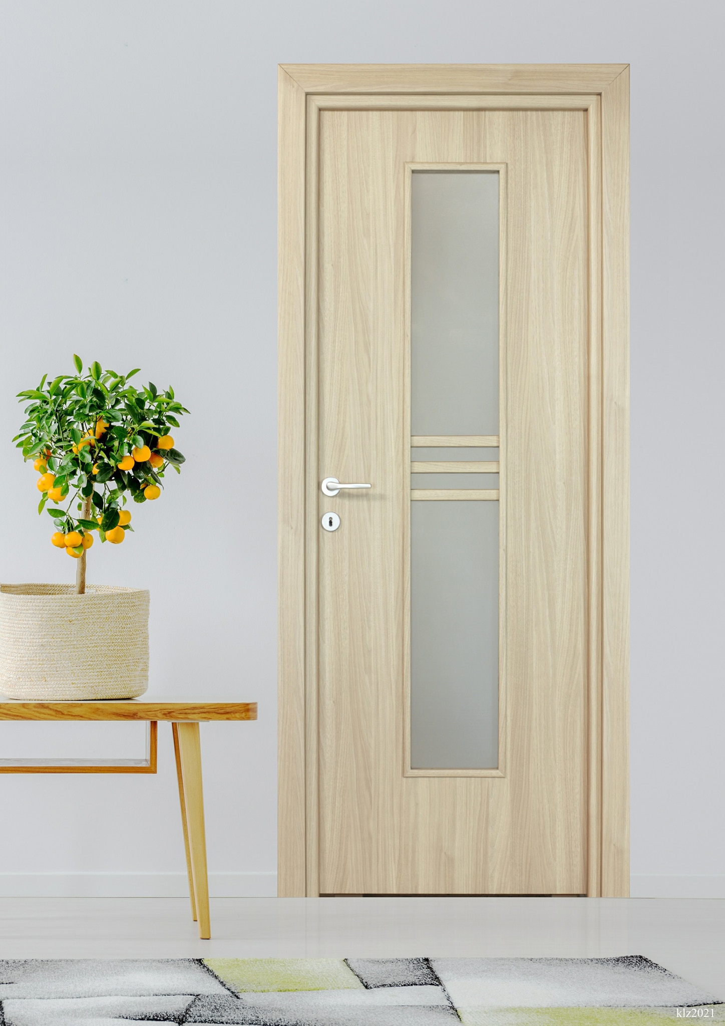 Usa de interior cu geam, maro, reversibila, mdf, 203 x 68 cm, toc inclus  Karpat