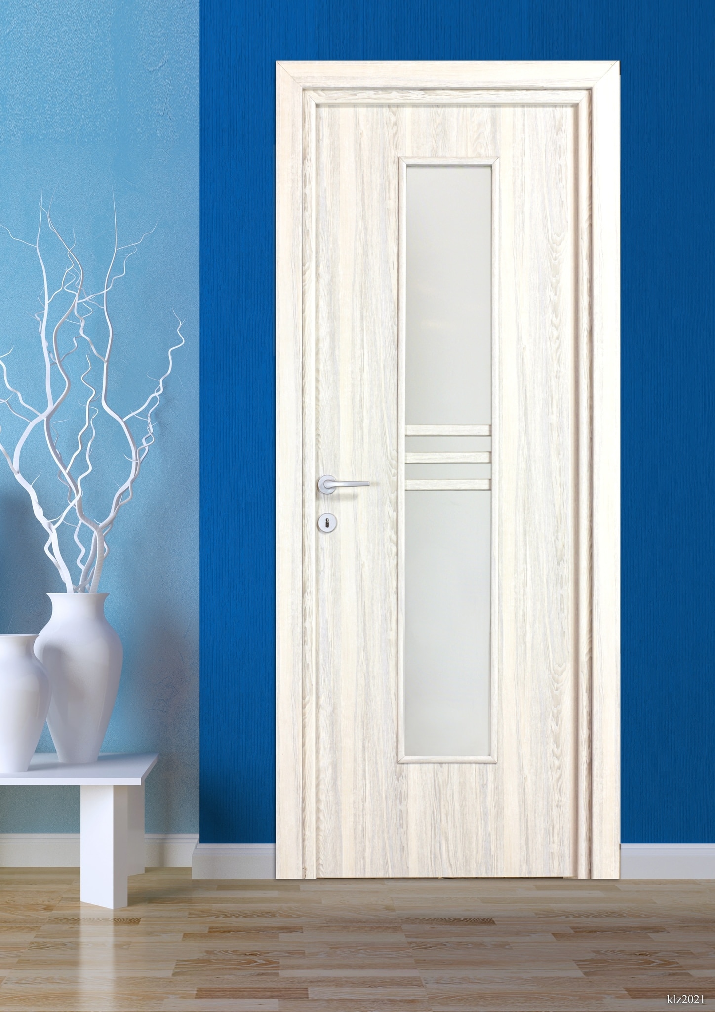 Usa interior Karpat, cu geam, reversibila, MDF, 78 x 203 cm, gri deschis