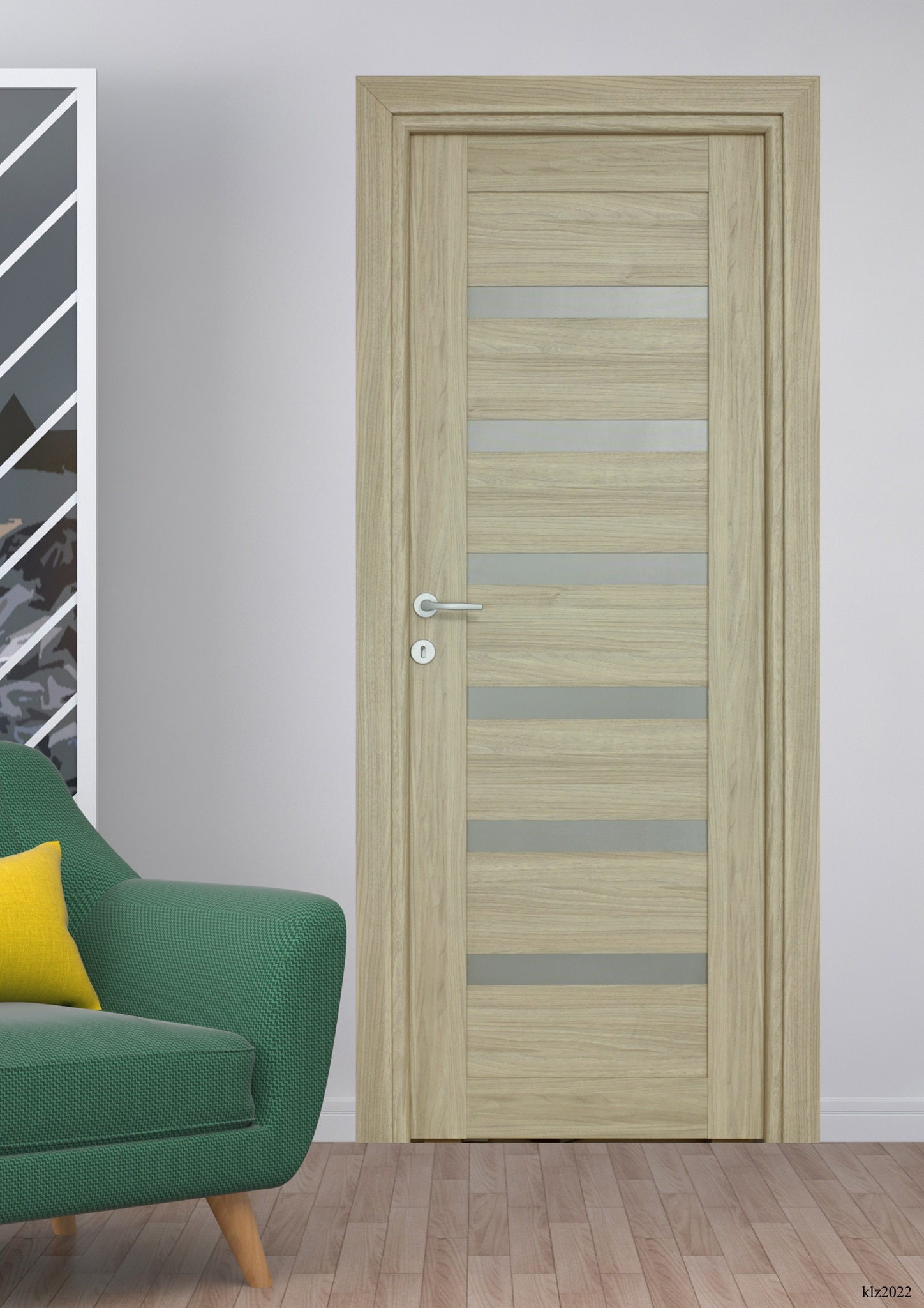 Usa de interior cu geam, maro, reversibila, mdf, 203 x 88 cm, toc inclus  Linneya