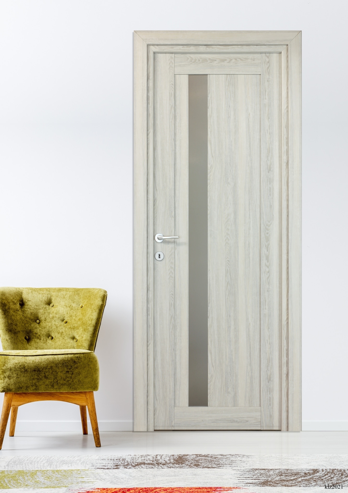 Usa de interior cu geam, gri, reversibila, mdf, 203 x 88 cm, toc inclus  Maya