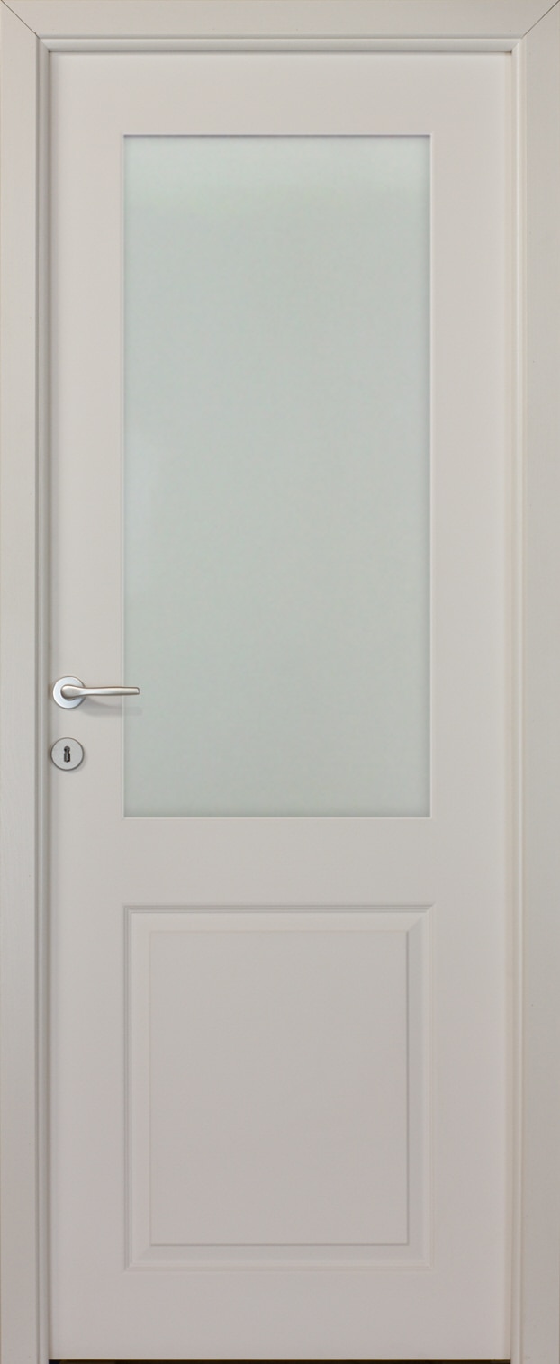 Usa de interior cu geam, alb, reversibila, mdf, 203 x 78 cm, toc inclus • Sara