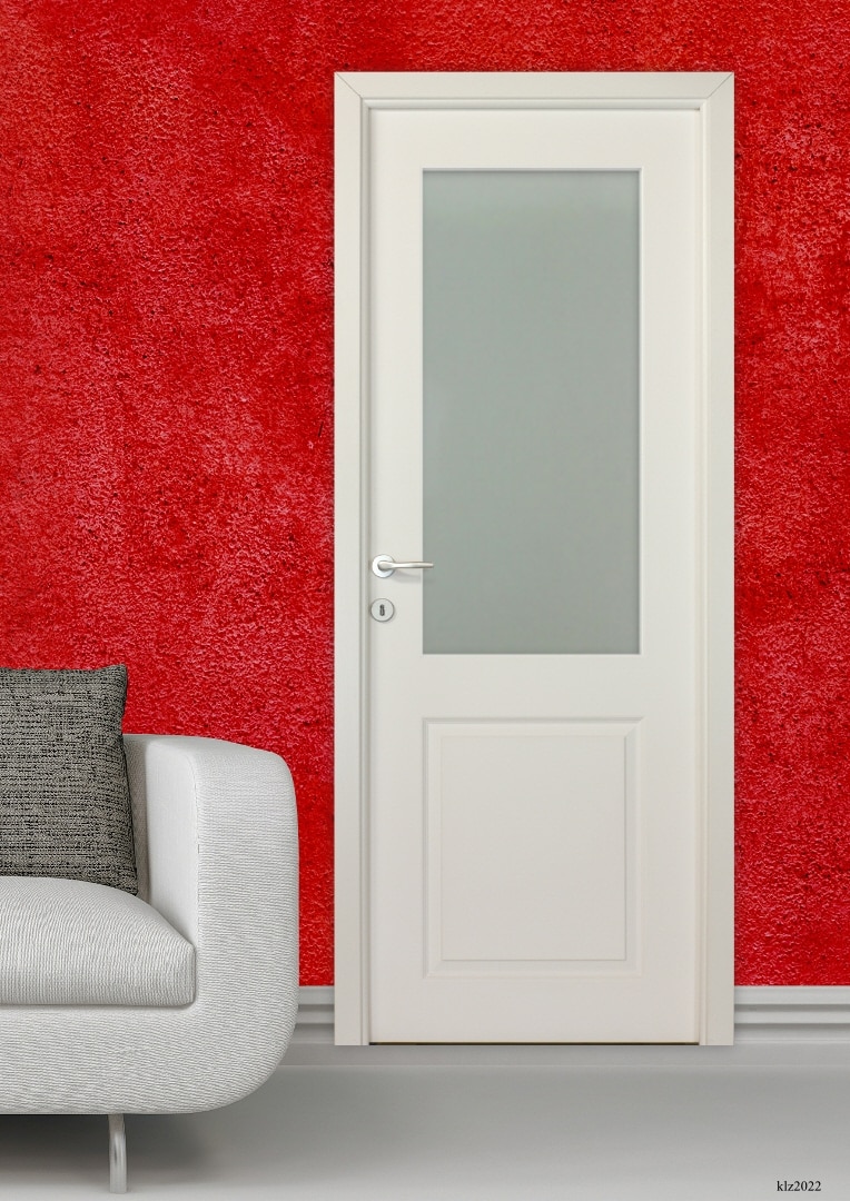 Usa de interior cu geam, alb, reversibila, mdf, 203 x 78 cm, toc inclus • Sara