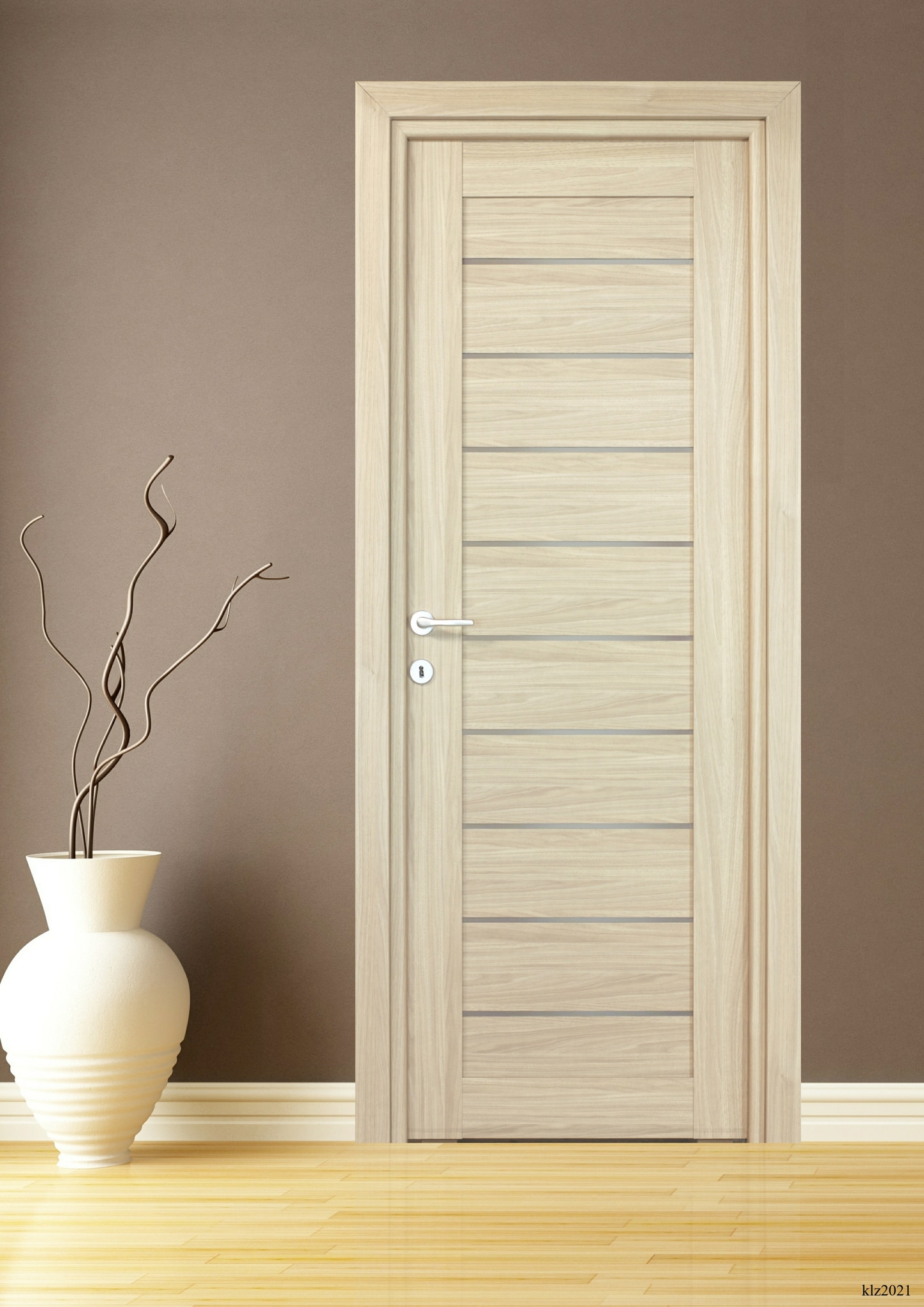 Usa interior Tarra, cu geam, reversibila, MDF, 68 x 203 cm, maro deschis