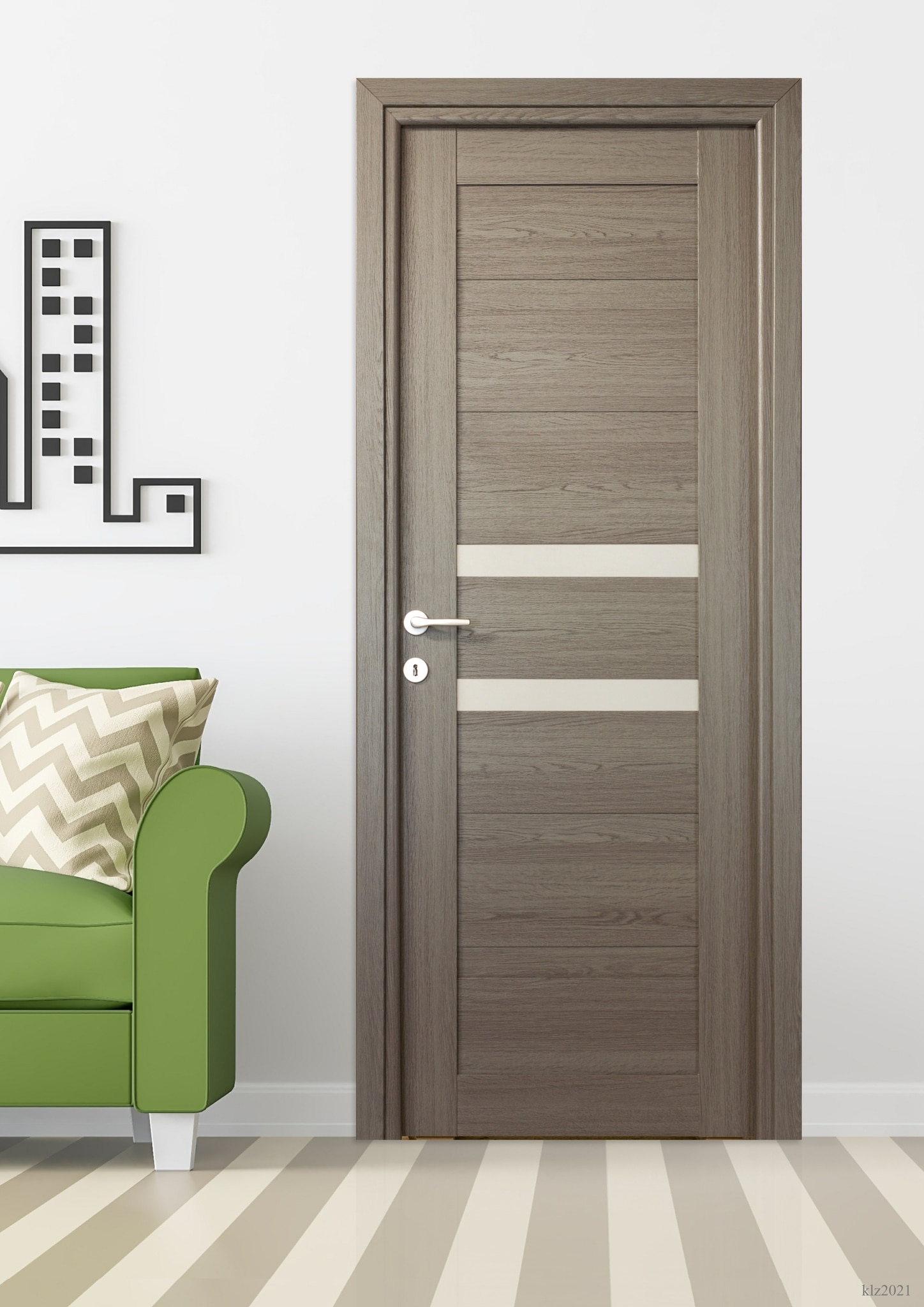 Usa de interior cu geam, antracit, reversibila, mdf, 203 x 68 cm, toc inclus • Tisa