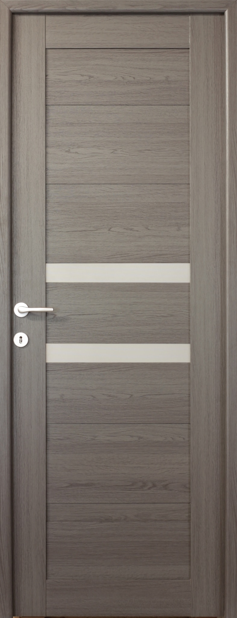 Usa de interior cu geam, antracit, reversibila, mdf, 203 x 88 cm, toc inclus • Tisa